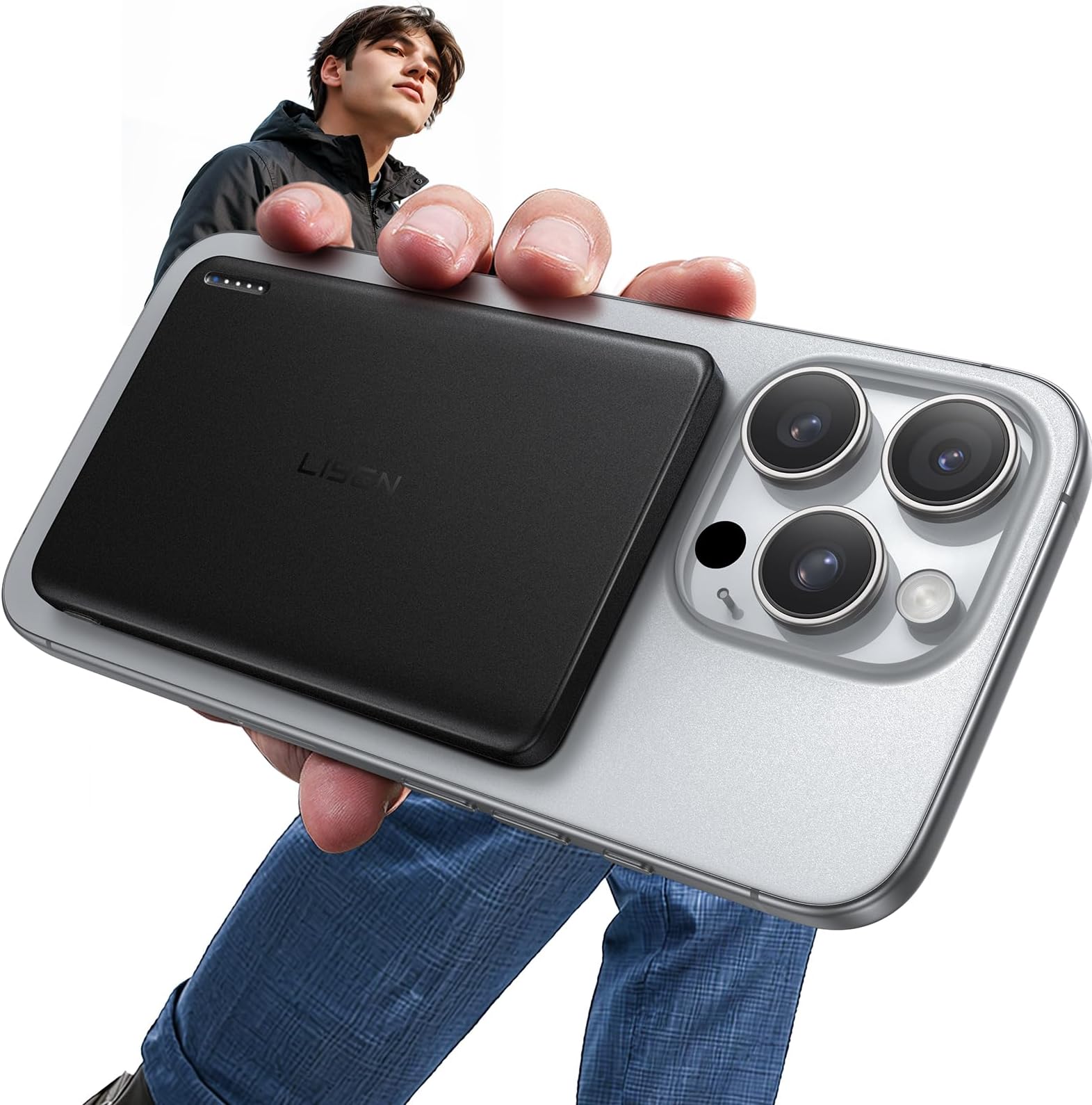 LISEN for Magsafe Power Bank Slim 0.3"Mini Portable Charger for iPhone Accessories 5000mAh Mini Battery Pack Birthday Gifts for Men Travel Essentials Gifts for iPhone 16 Pro/15/14/13/12, Black