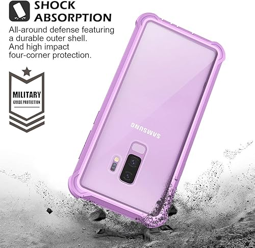 Vista 13 de Dexnor Funda compatible con Samsung Galaxy S9 Plus con protector de pantalla, marco galvanizado, cubierta trasera transparente, resistente 360
