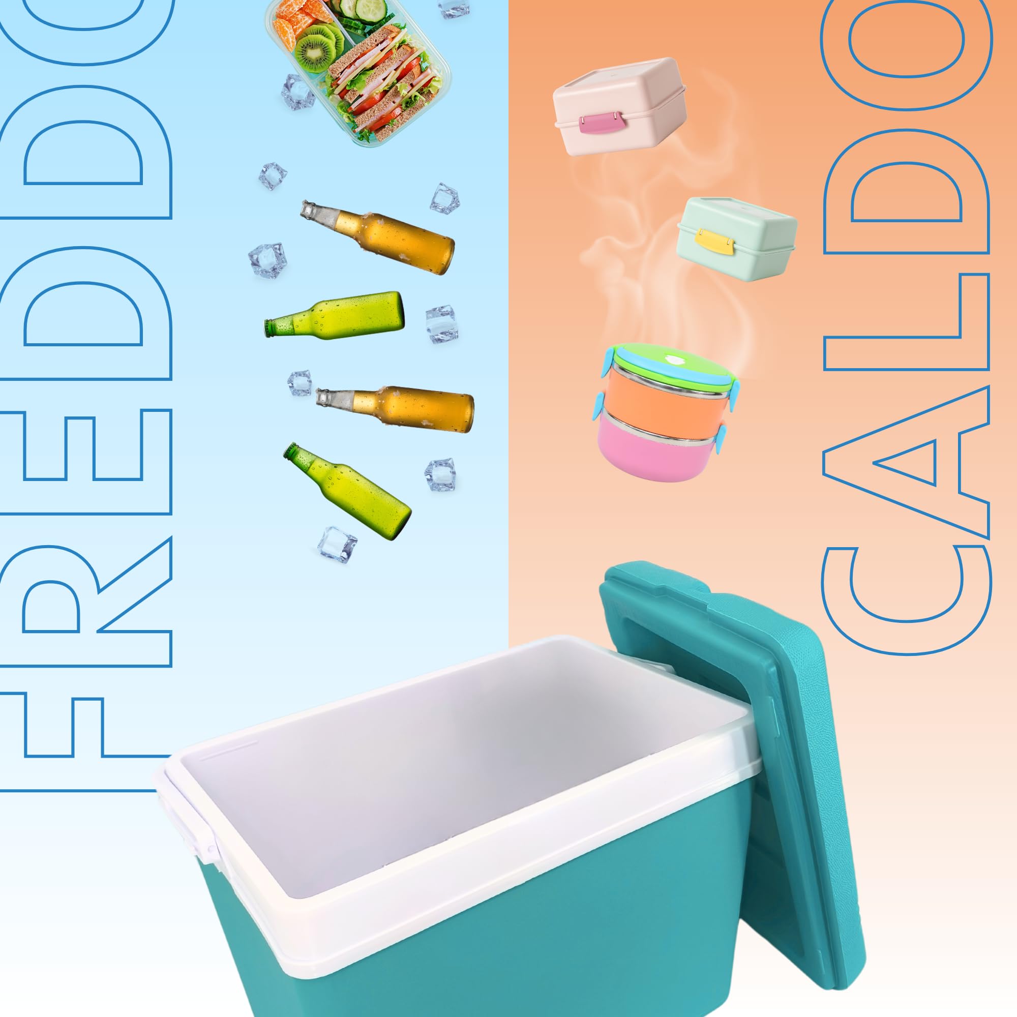 Contenitore refrigerante passivo 35 l, scatola termica portatile senza corrente, scatola da campeggio per auto, picnic e spiaggia – formaggio compatto con coperchio – Kamai Coolbox