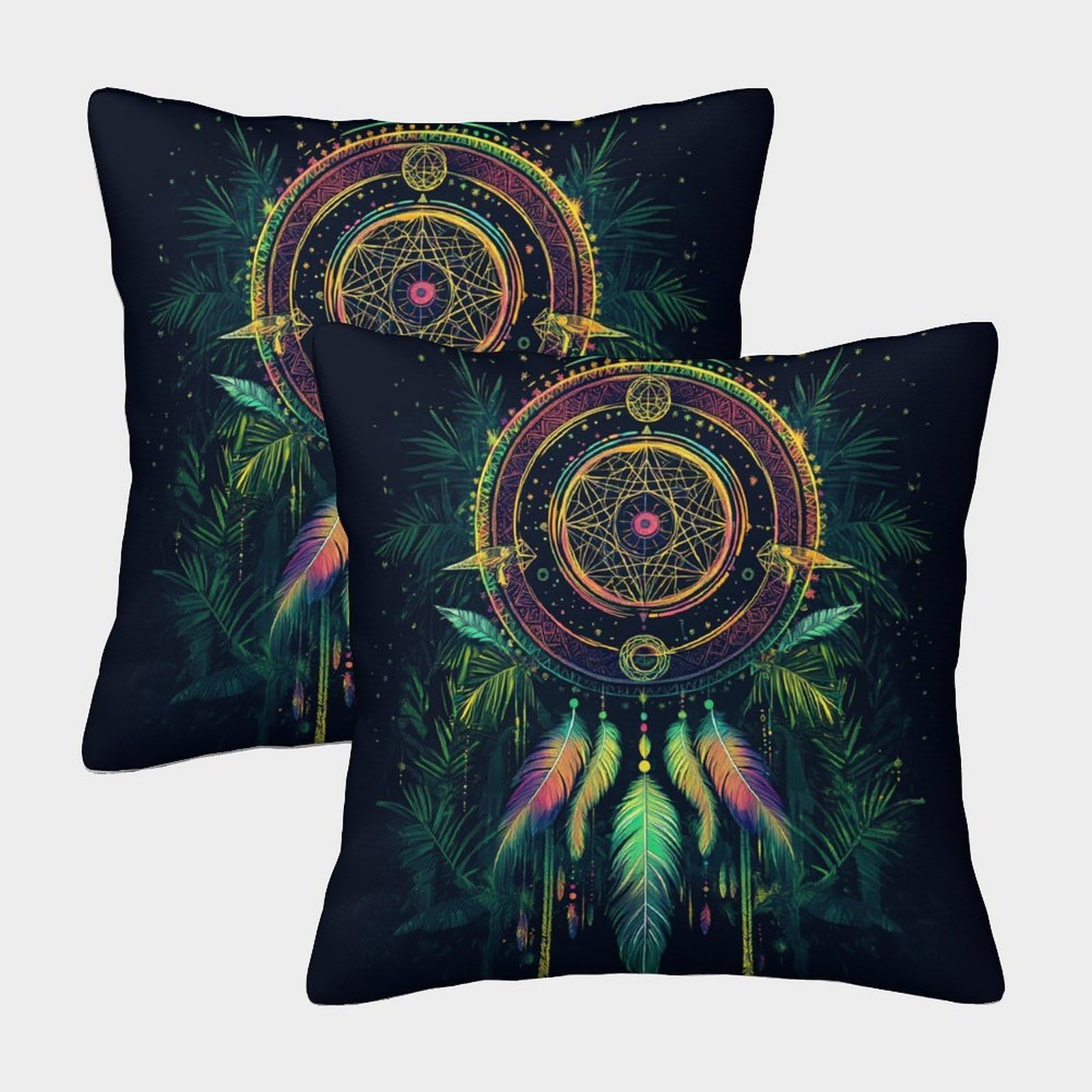 kaiyun 2 Pack Sacred Geometry,Mandala, Dream Catcher Luxury Digital Printed Soft 3D Themed Square Cushion Cover 45x45cm