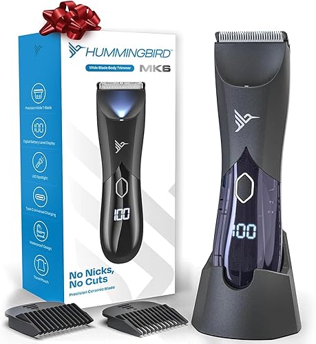 HUMMINGBIRD MK6 - Cortadora de pelo corporal para hombre, hoja ancha de cerámica, sin níquel, sin cortes, recortadora de bolas y afeitadora