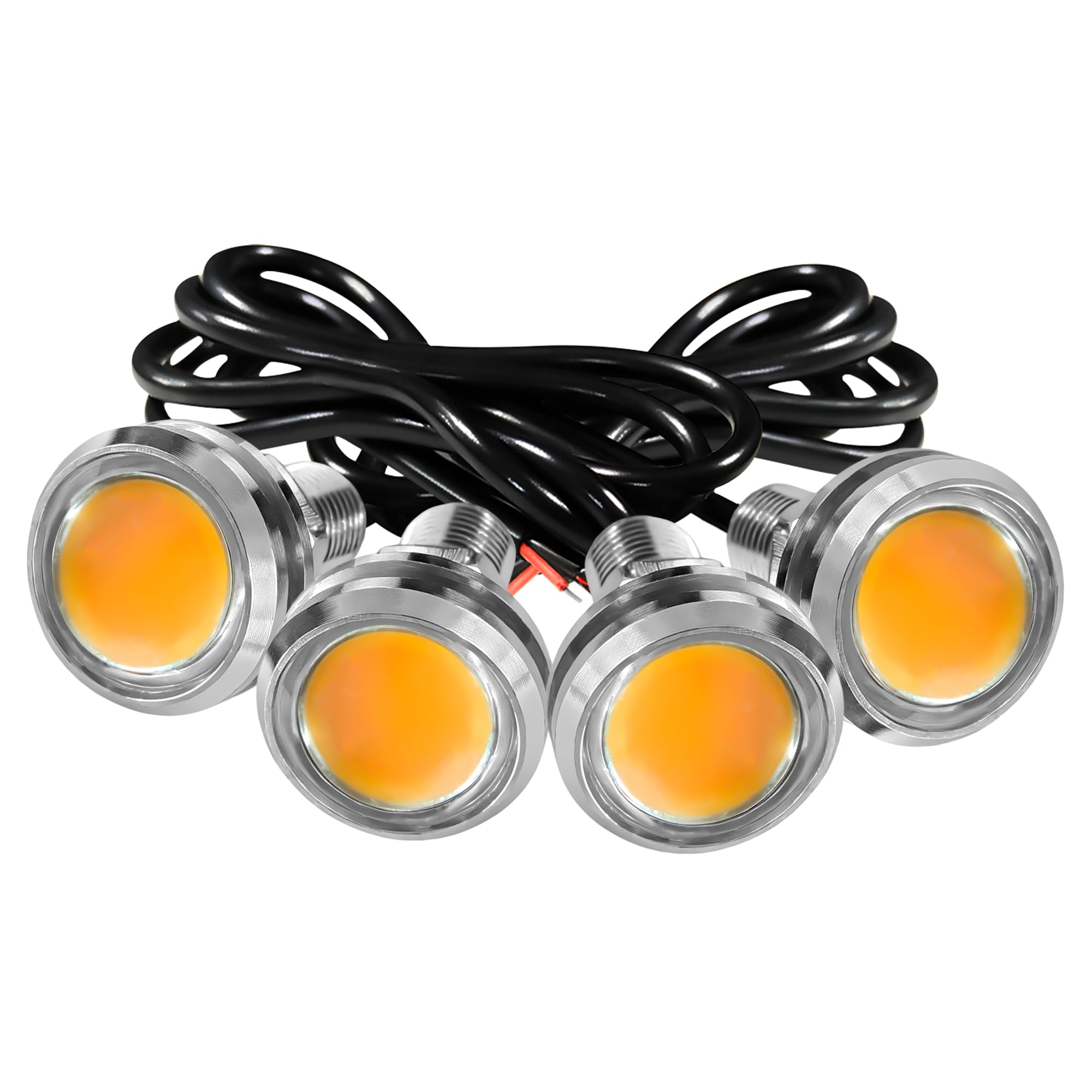 4Pcs 23mm COB DC 12V Eagle Eye LED Car Fog DRL Daytime Running Light Car ATV Camper Trunk Motorcycle Marker Lights Lamp Tail Reverse Fog Light Signal Lamp (Yellow)
