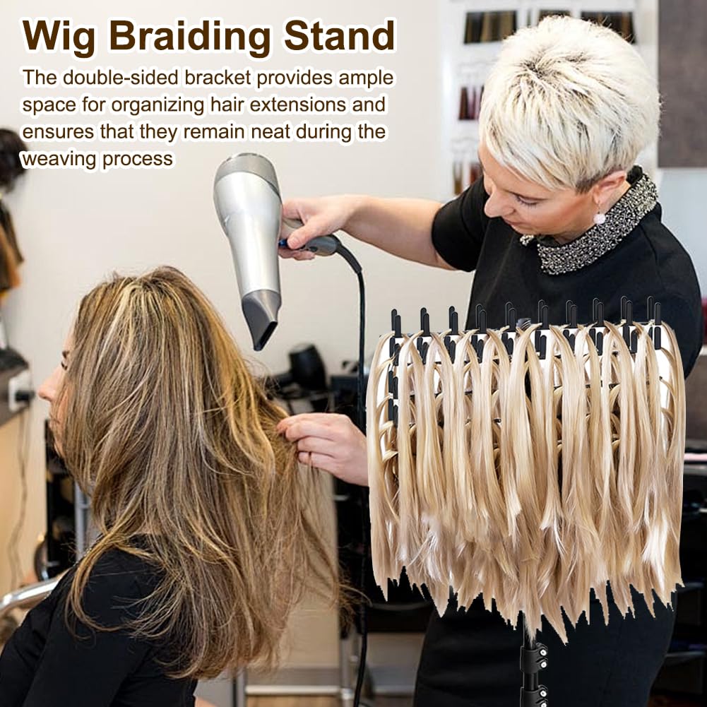 Braiding Hair Rack regolabile in altezza e pieghevole – 144 perni extension per capelli con fermagli per capelli + pettini, supporto per parrucchieri e trecce