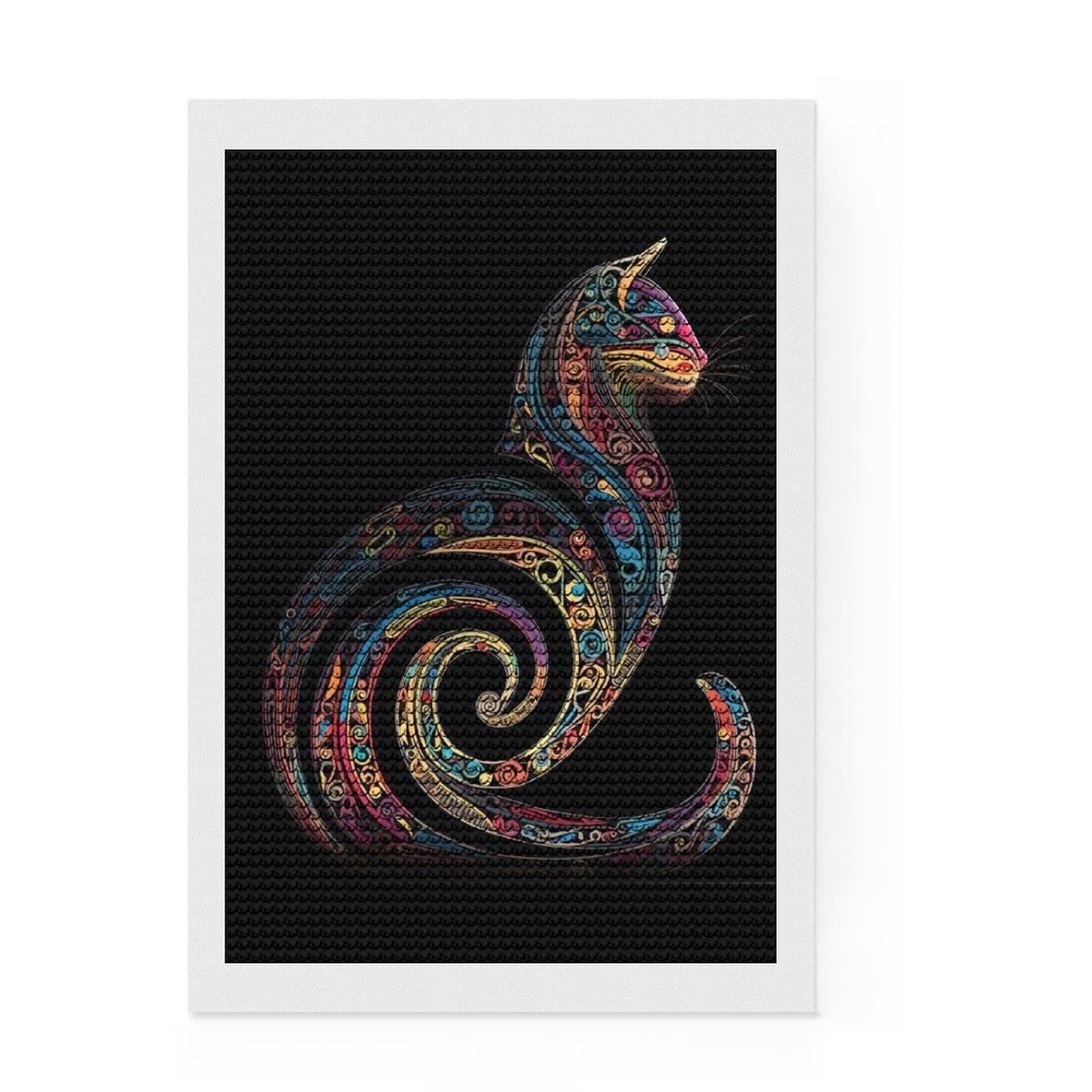 Junmoney Shaped Cat DIY Diamond Art Canvas Kit 8"x12", Sparkling Crystal Beads, Modern Decor, Boho Decor, Christmas Gift