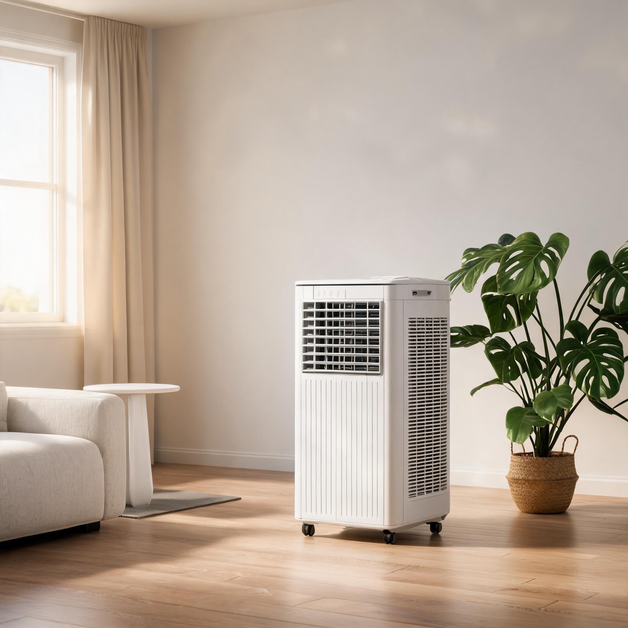 Aptliton 7000 BTU Portable Air Conditioner UK, 3-in-1 Mobile AC Unit with Cooling, Fan & Dehumidifier, Remote Control, 24H Timer, Easy Roll & Install, White