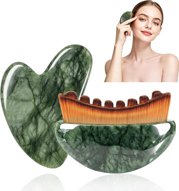 Conjunto WHAL&YUNE com Escova Facial para Contorno e Gua Sha de Jade