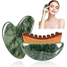Lymphatic Contour Brushes & Jade Gua Sha Set, 2 in 1 Jade Contour Brushes, Gua Sha Facial Tools, Contour Face Brush for Lymphatic Drainage, Face Massage Gift Set