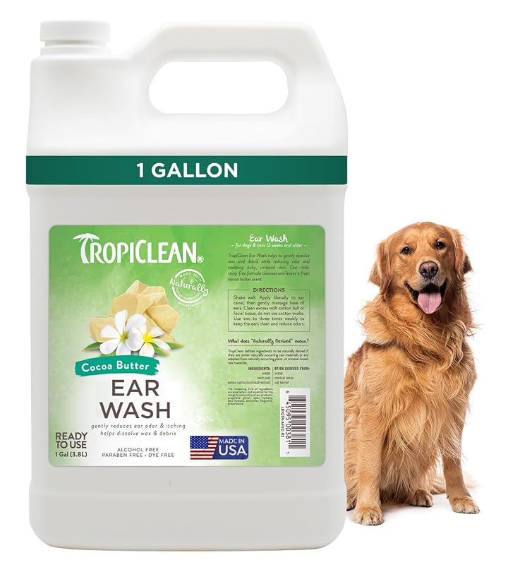 Limpador auricular para cães TropiClean sem álcool com manteiga de cacau, 3,785 L
