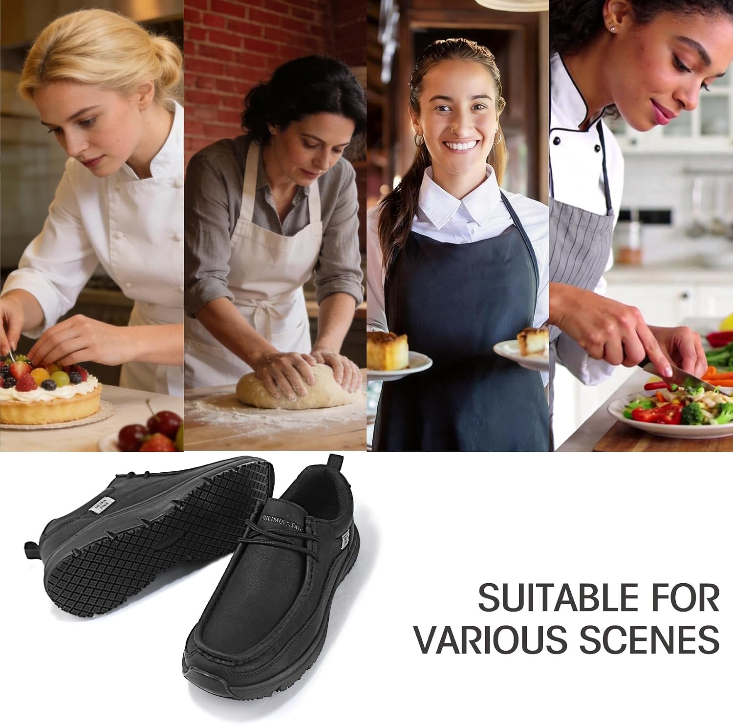 Non Slip Work Shoes Women, Water Resistant Arch Support Slip on Kitchen Shoes,Lightweight Loafers for Women, Womens Slip Resistant Chef Shoes for Restaurant Food Service Work Shoes for Women, Black