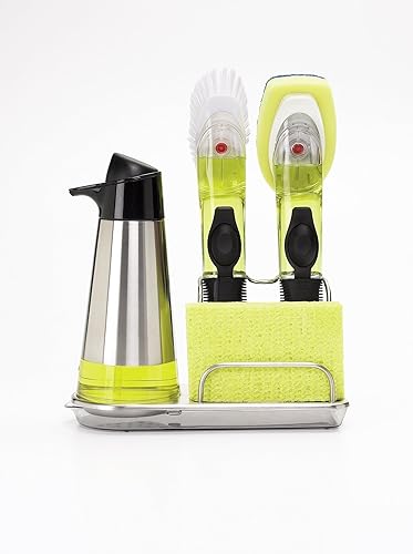 Vista 5 de OXO Good Grips - Dispensador de acero inoxidable fácil de prensar y organizador de fregadero de acero inoxidable Good Grips