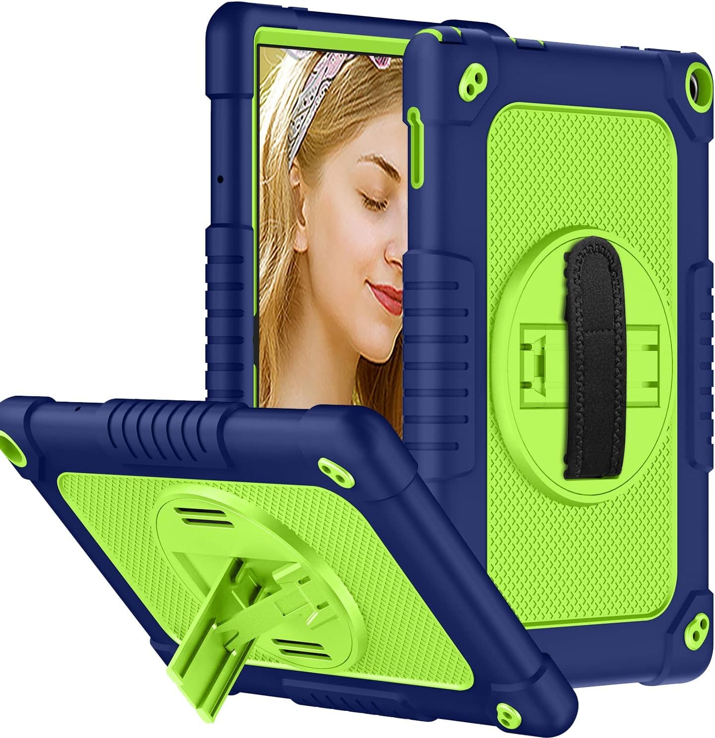 for Walmart Onn 10.1 Gen 3 2022 Case Heavy duty Shell Case Built in Hand Shoulder Strap 360° Rotating Stand Shockproof Protective Case for Walmart Onn 10.1 3rd Gen 2022 (100071485) (NavyGreen)