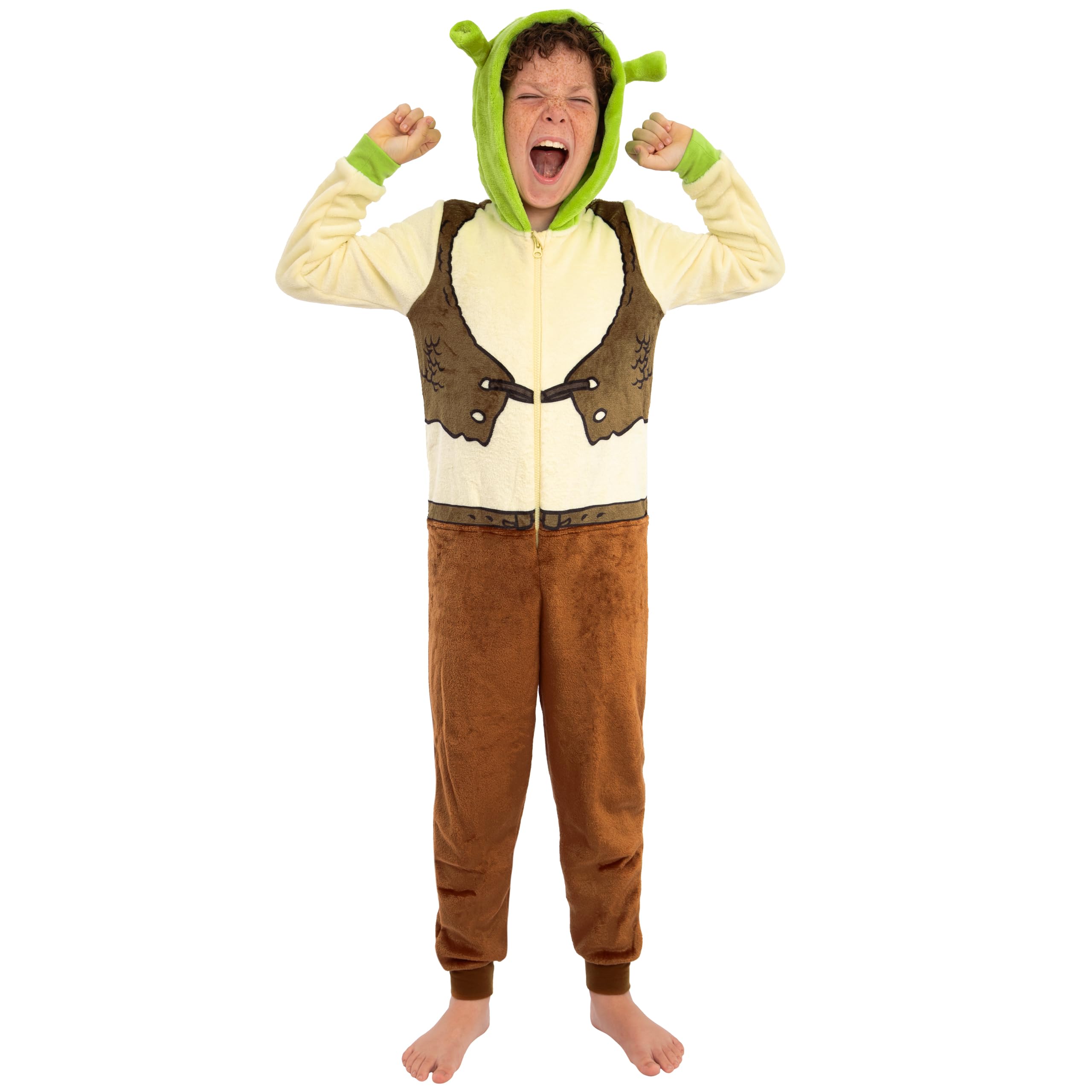 DreamWorks Shrek Kombinezon z Kapturem i Uszami 3D dla Chłopców, Jednoczęściowa Piżama Shrek, Piżamka dla Dzieci
