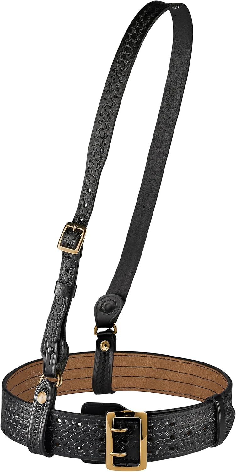 JAY-PEE Sam Browne Shoulder Strap 1 1/4 inch Leather Cross Strap Includes 2 D-Rings that Connect to Duty Belt