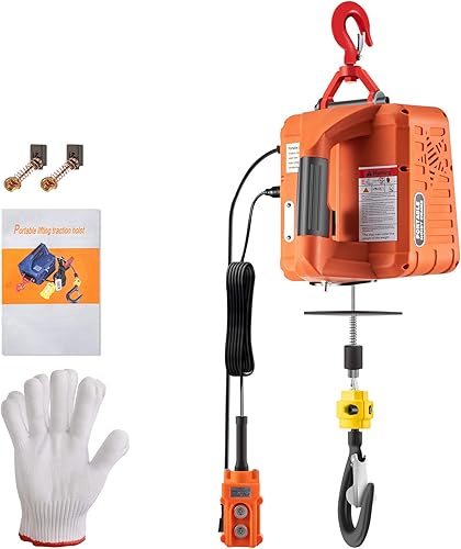Polipasto, eléctrico portátil de 1100 libras, grúa cabrestante de potencia de 1500 W 110 V, altura de 25 pies, con control remoto de cable y