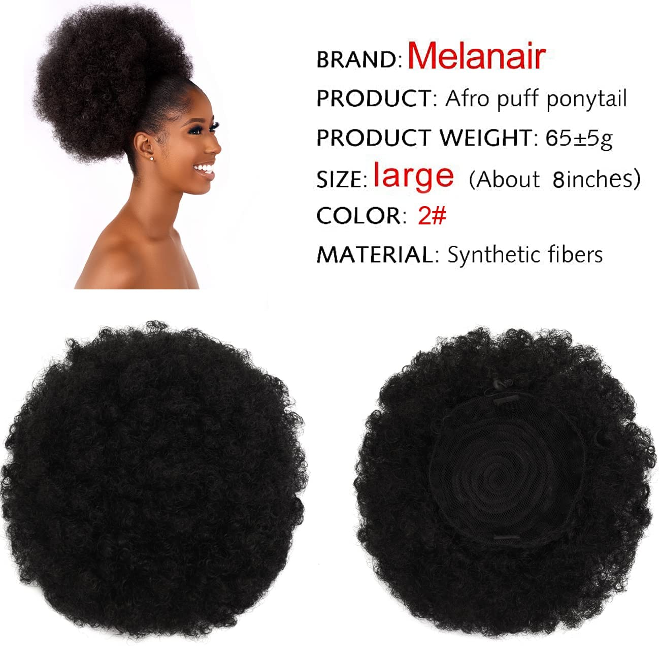 Afro Puff Drawstring Ponytail with Bangs ponytail extension for black women Short Curly Clip in Wrap Updo Hairpiece(2#) (No bangs, 2#)