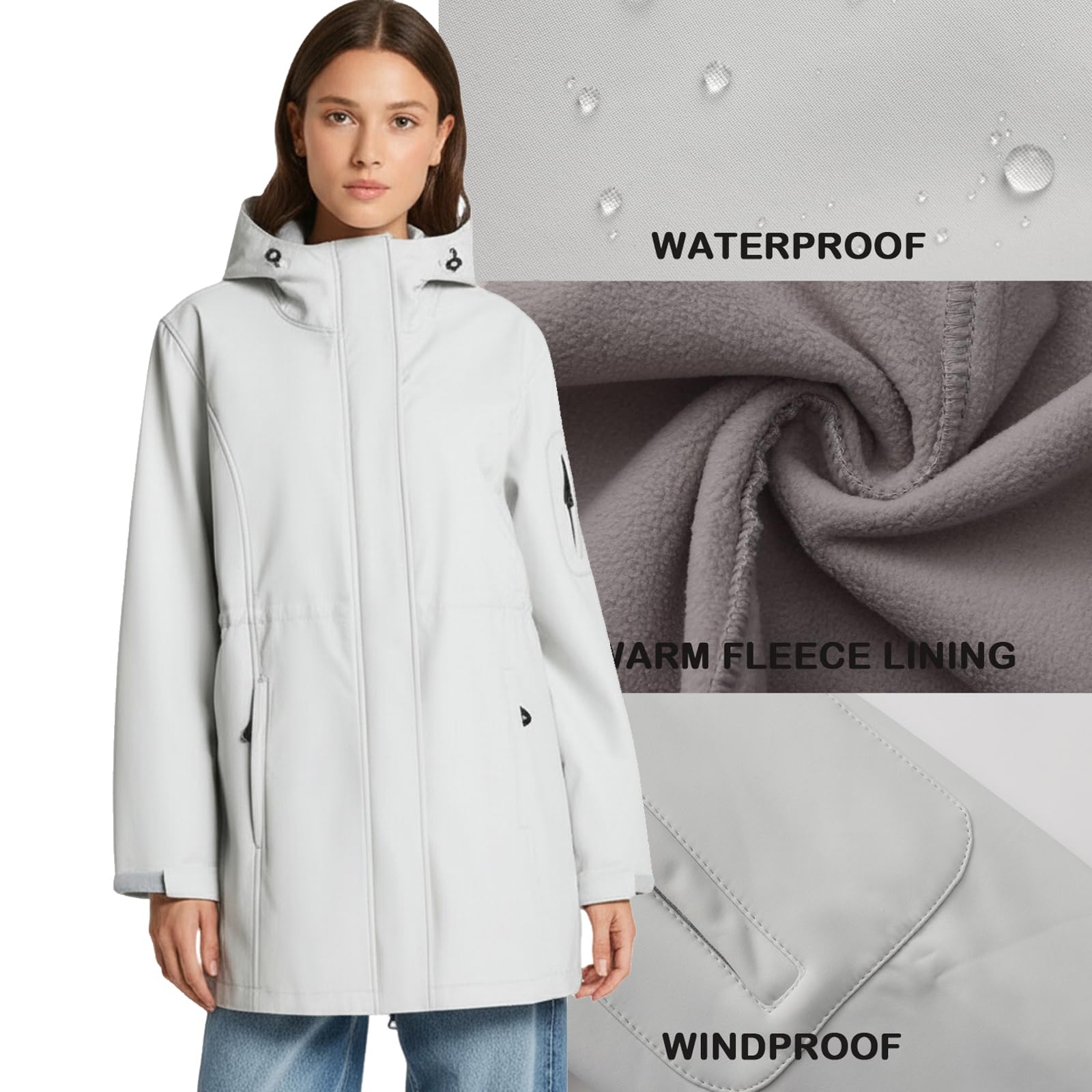 Chiguo Chaquetas impermeables ligeras de invierno para mujer Abrigos cálidos con forro polar y capucha Softshell