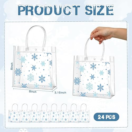 Miniatura 10 de Cholemy 24 bolsas de regalo de plástico transparente con diseño de copo de nieve, bolsas de regalo con asas, bolsas de regalo transparentes para