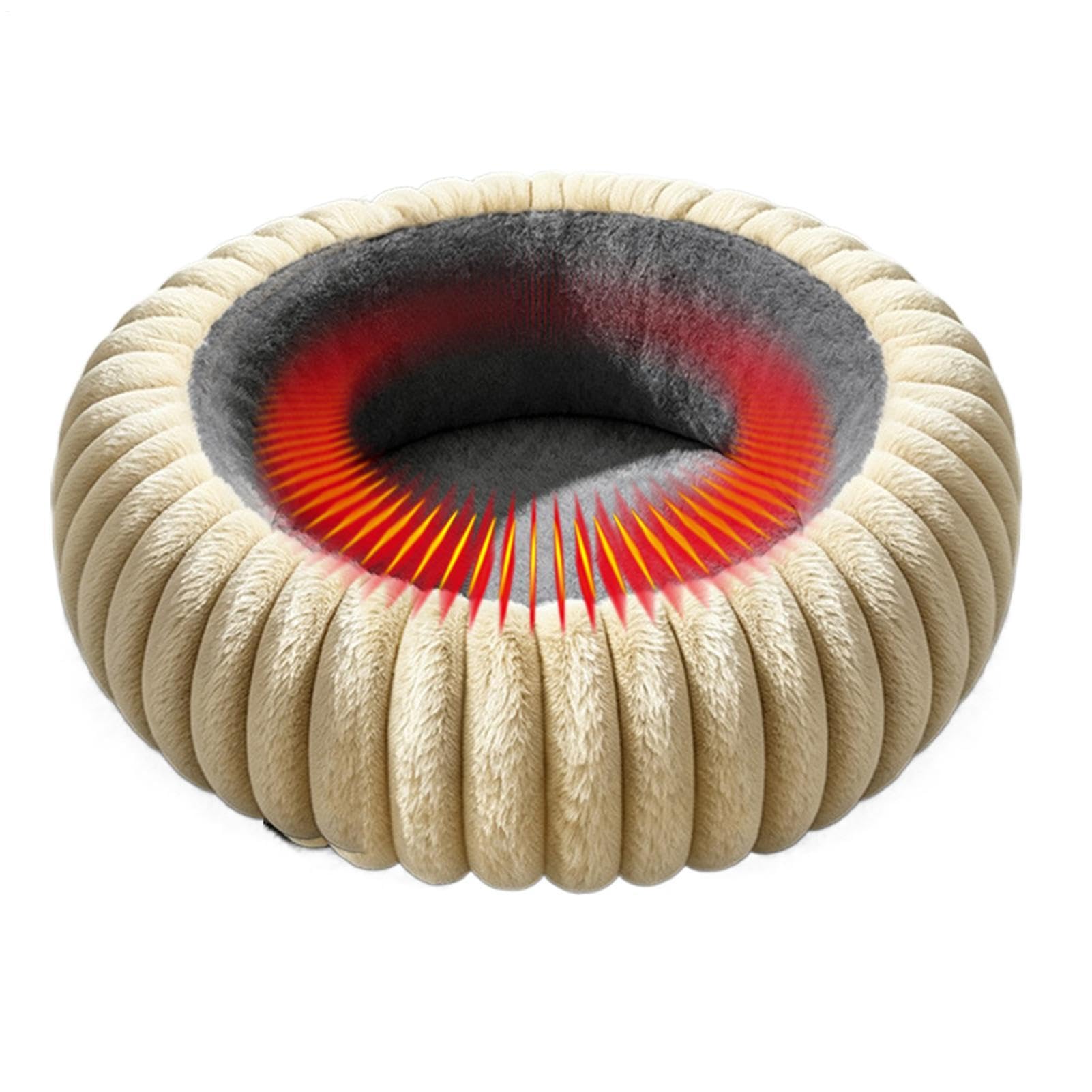 Cuscino riscaldante per gatti, 9 livelli, caldo, rotondo, in peluche, regolabile | Cuccia rotonda per gatti, per casa, interni ed esterni, soggiorno, camera da letto, ufficio, pavimento, mobili, viaggi,