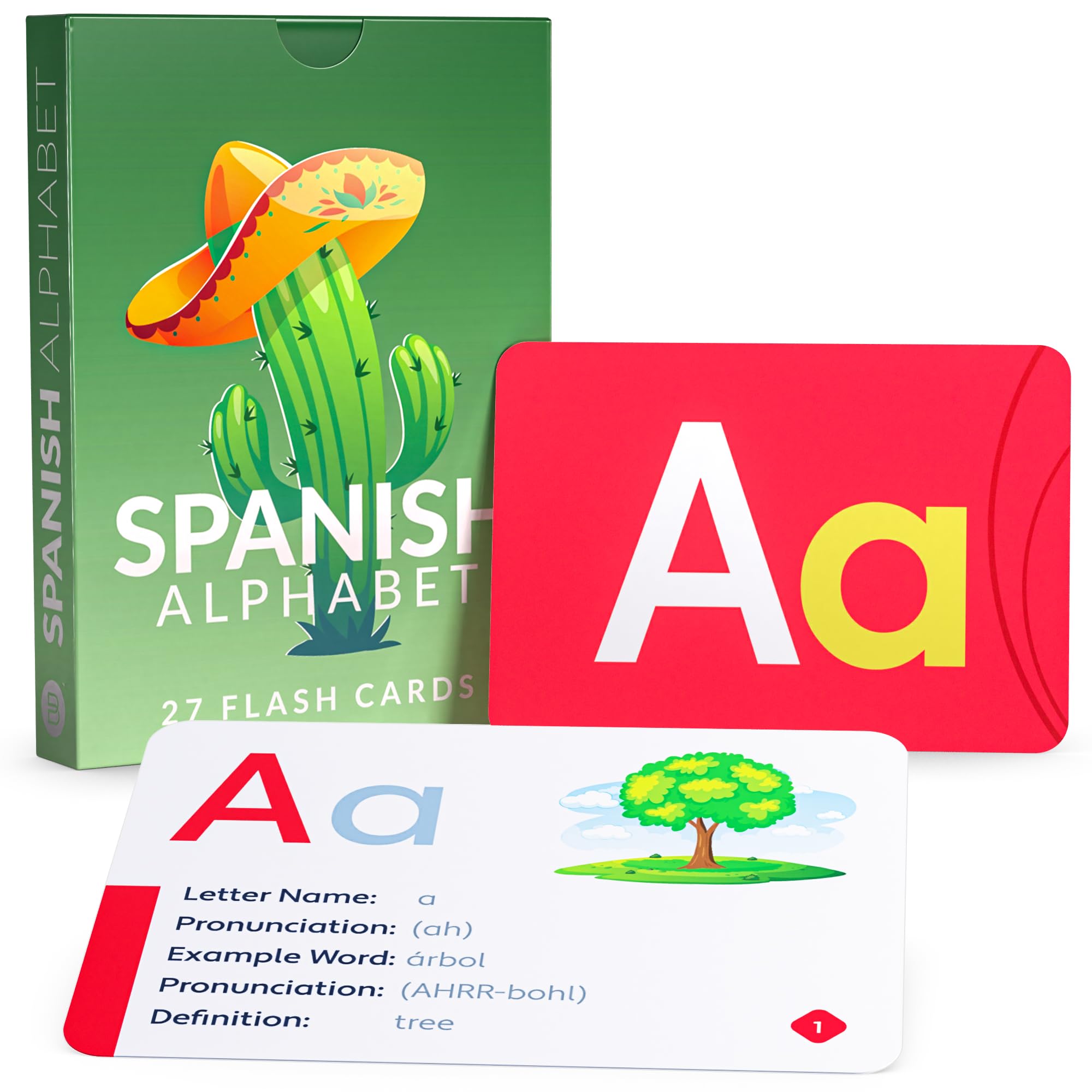 Briston Spanish Alphabet Flash Cards - 27 Educational Language Learning Resource with Pictures for Memory Sight Words - Fun Game Like Play - Kids, Grade School, Classroom, Homeschool Teacher Supplies