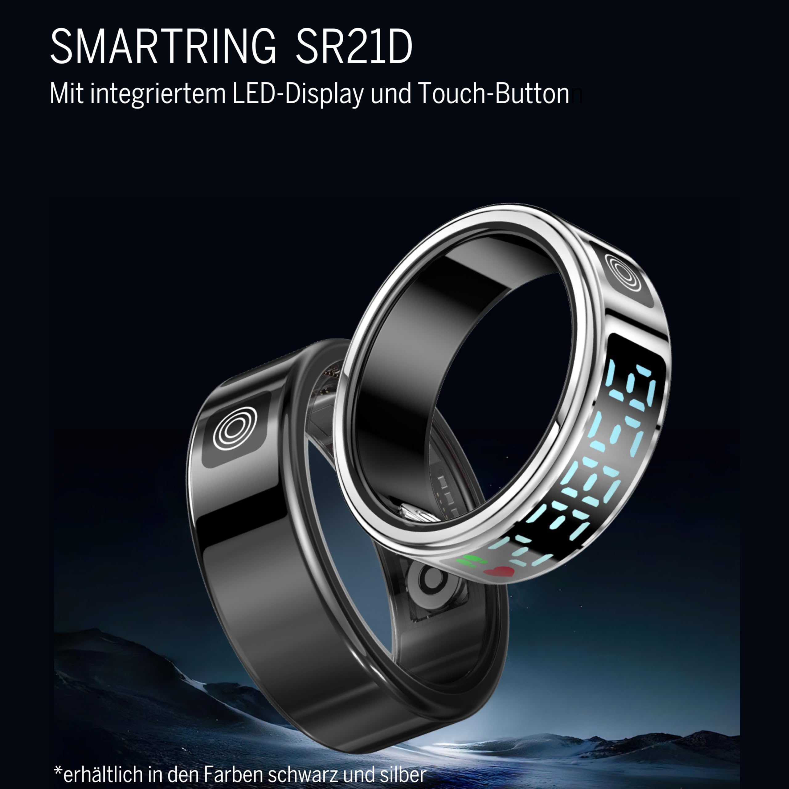 Beafon, Felixx SR21D Bague Intelligente avec écran LED, Bouton Tactile, Reconnaissance des gestes pour Applications, Noir, Taille 11 (64,6 mm), Suivi de Fitness, fréquence Cardiaque, Tissu Blush