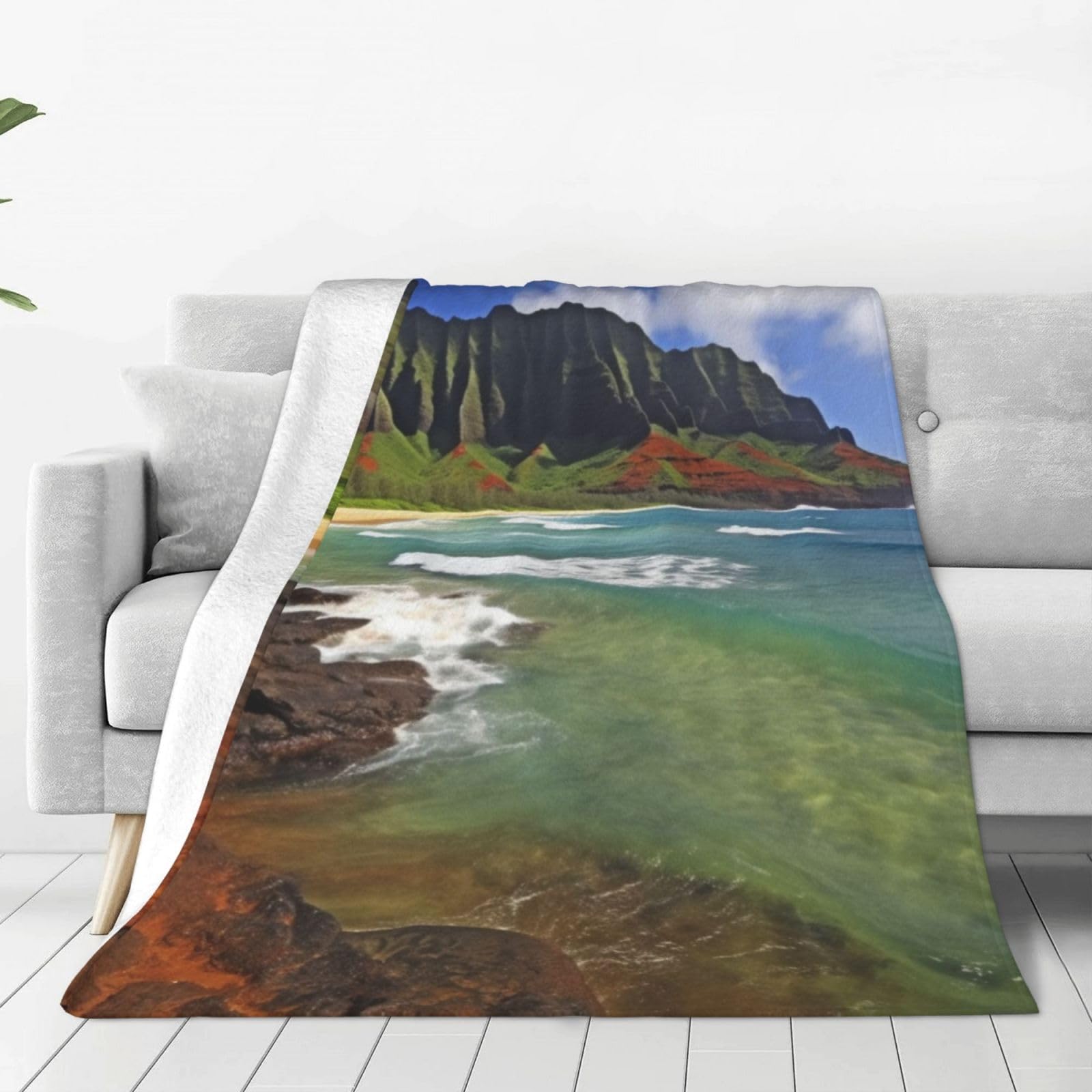 Couverture en flanelle Kauai imprimé bord de mer, jeté de lit de qualité supérieure