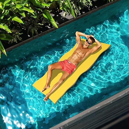 Miniatura 5 de GYMAX Alfombrilla de agua flotante, hamaca gruesa de espuma de natación con diseño de almohada rodante, colchón portátil de balsa de agua de 3 capas