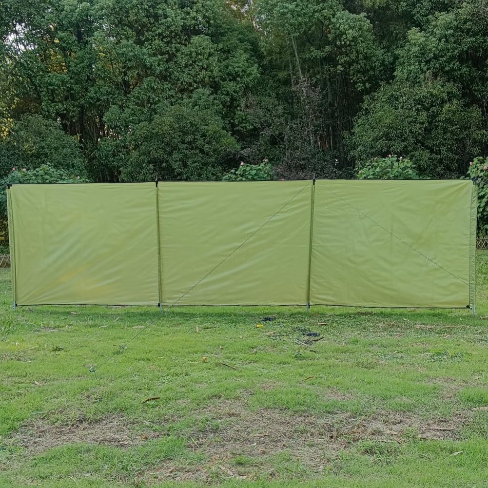 Parabrezza per fornello da campeggio verde, 500 x 140 cm, extra large, per esterni, per cucina, picnic, spiaggia e camper, tessuto Oxford 210D resistente con pali
