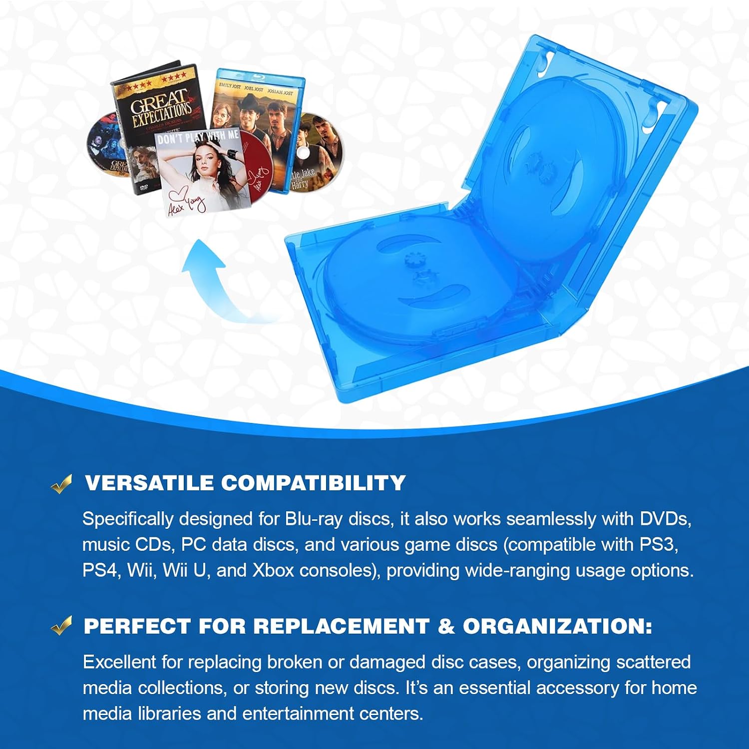 Durable Sturdy 19mm Blu-ray Disc Case 2 Pack - 10 Disc Capacity Each (Holds Up to 20 Discs) for DVD CD Game Disc Storage Replacement Empty Cases，Slim Multi-Disc Organizer