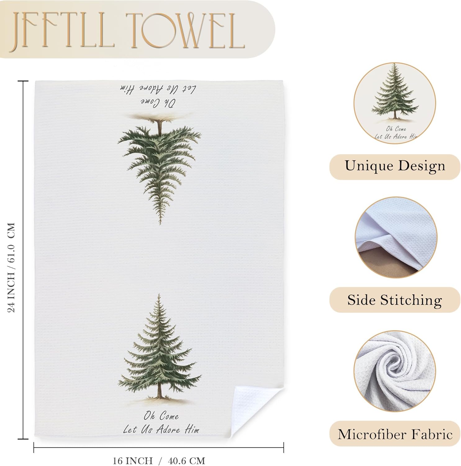 Christian Christmas Tree Kitchen Towels, Christmas Pine Tree Dish Tea Towels for Kitchen Decor, Oh Come Let Us Adore Him Religious Scripture Decorative Hand Towel for Bathroom, 16x24 Inch - Image 7