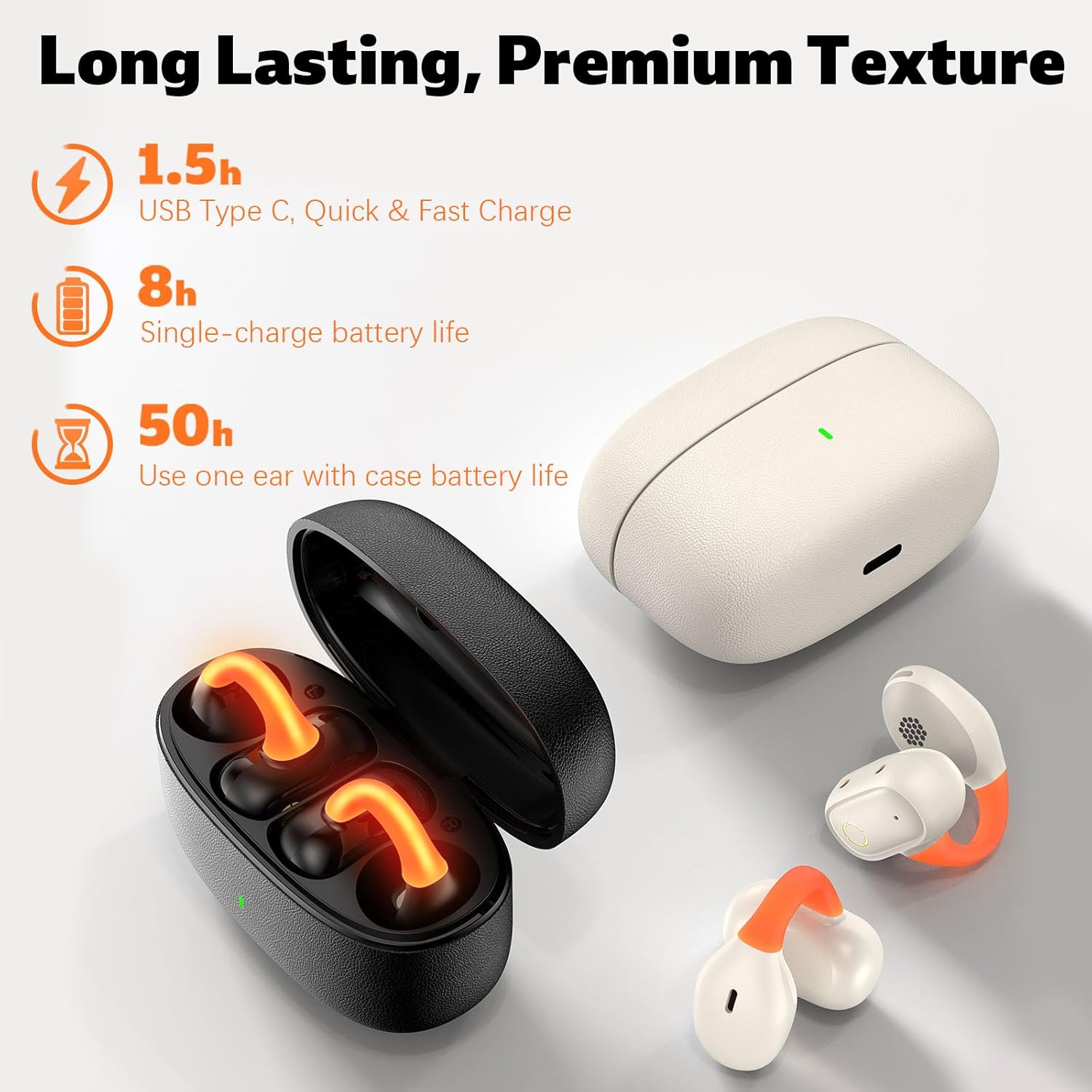 Open Ear Wireless Earbuds Secure Clip Sports Headset Light Bone Conduction Running Headphone Bluetooth Gaming Earphone for iPhone 17 Pro Max 16e 16 15/Samsung A17 A16 S26 S25 S24/Pixle 9 10/Android