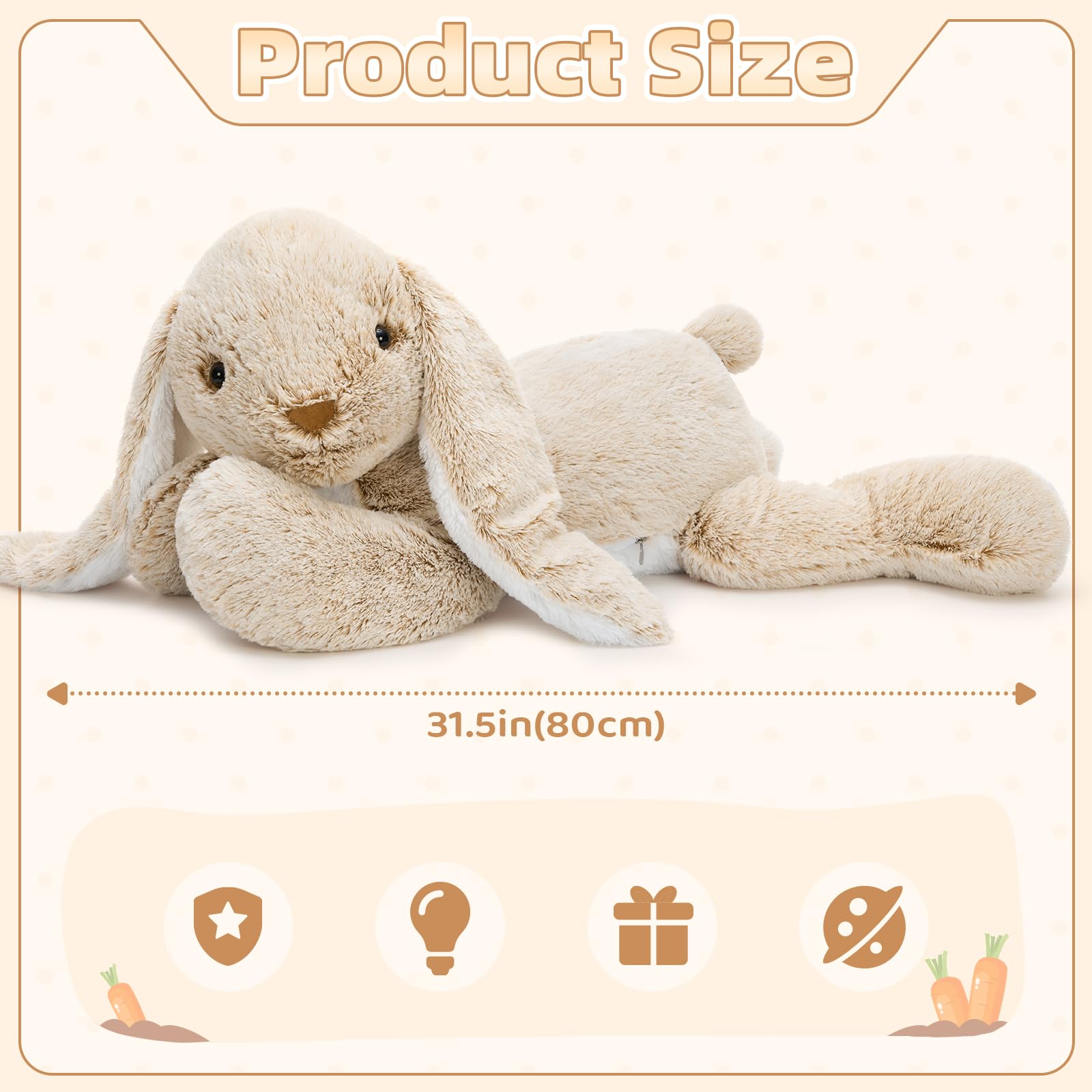 MorisMos 80cm lang riesen Hase Kuscheltier XXL, groß Braun Hase Stofftier Plüschtier, weich Kaninchen Plüschhase Puppe, Geburtstag Weihnachten Geschenk Kinder Baby