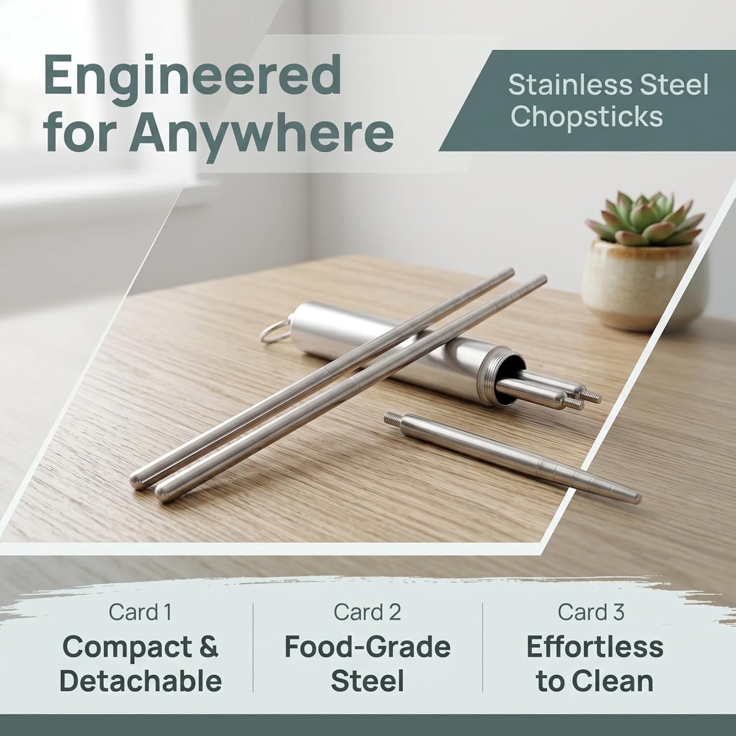 Homoyoyo Portable Stainless Steel Chopsticks Set with Case, Reusable Travel Chopsticks with Storage Tube, Compact Utensil Set for Camping, Office, Lunch Box