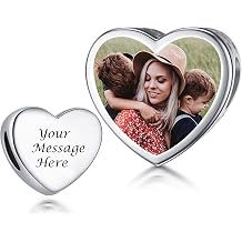 Personalized Photo Charm Fit Snake Bracelet Sterling Silver Customized Picture Round Shape Bead