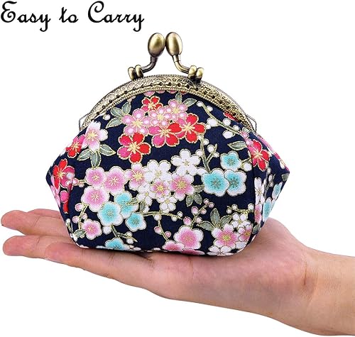 Miniatura 6 de Oyachic Monedero, monedero con cambio floral, bolsa vintage para monedas, pequeña cartera con cierre de cierre de beso para mujeres y niñas
