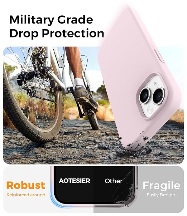 AOTESIER Compatible with iPhone 14 Case, Full Body Food-Grade Silicone Wear-Resistant, Anti-Drop Protection with Soft Anti-Scratch Microfiber Lining Phone Case, Ice Pink by AOTESIER - Image 3