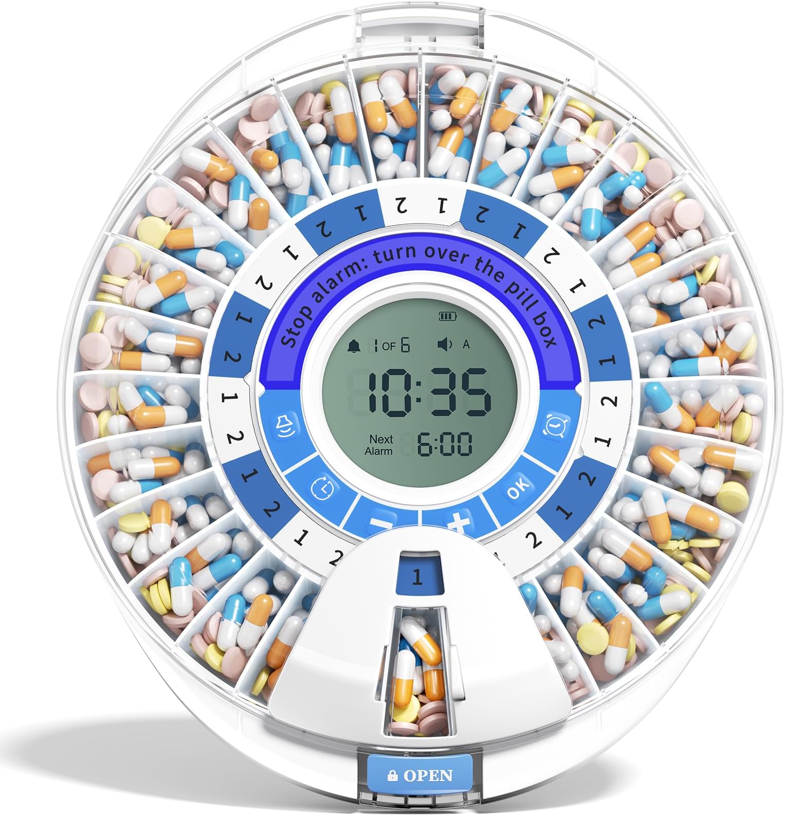 Windtrace Automatic Pill Dispenser for Elderly with Alarm | 28-Slot, Monthly Use, Mix-Proof, Kid-Proof, Built-In Lock, Senior-Friendly, 6-Button, Easy Setup, 5000-Cycle, XL LCD