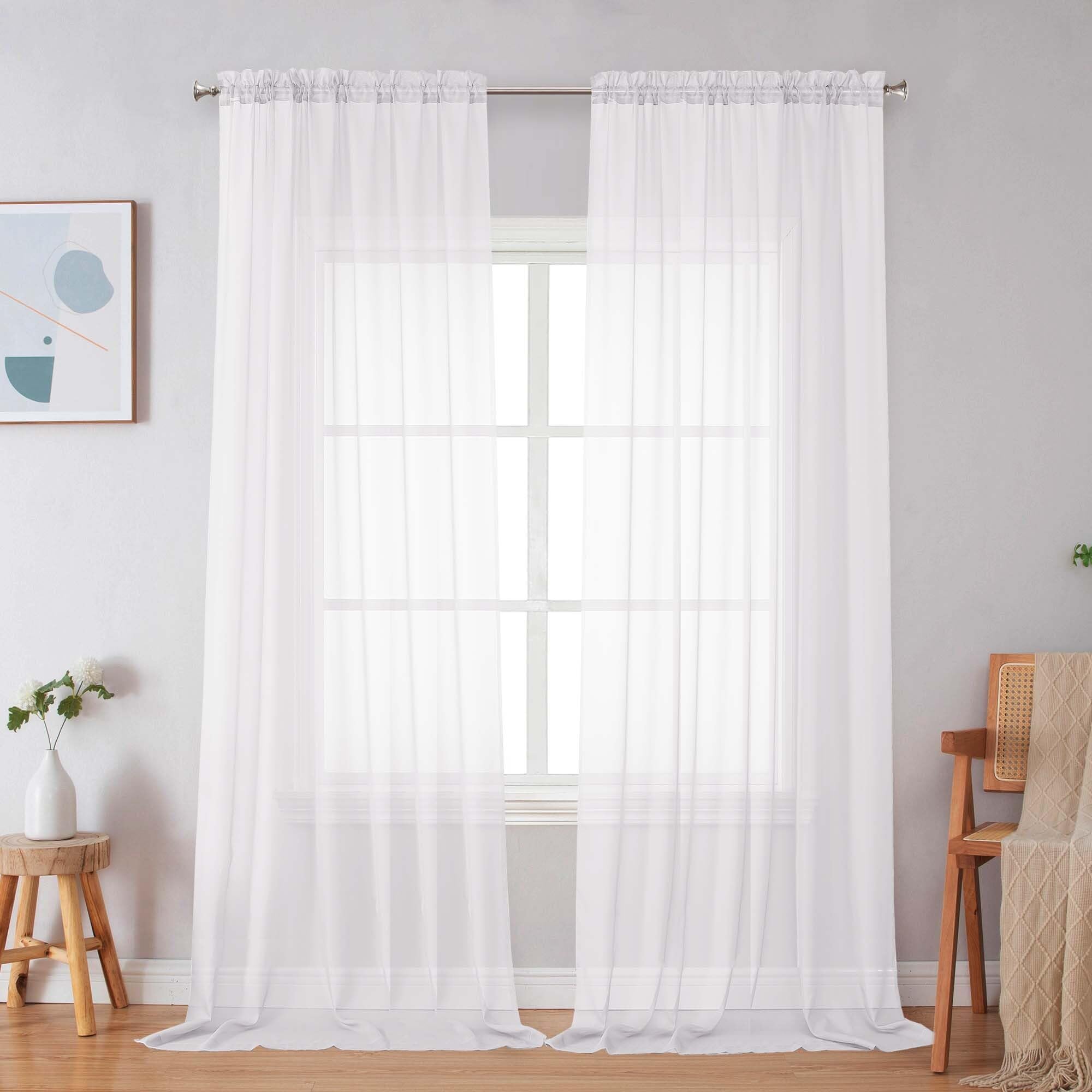 Simplebrand Sheer White Curtains 96 Inches Long 2 Panels Light Filtering