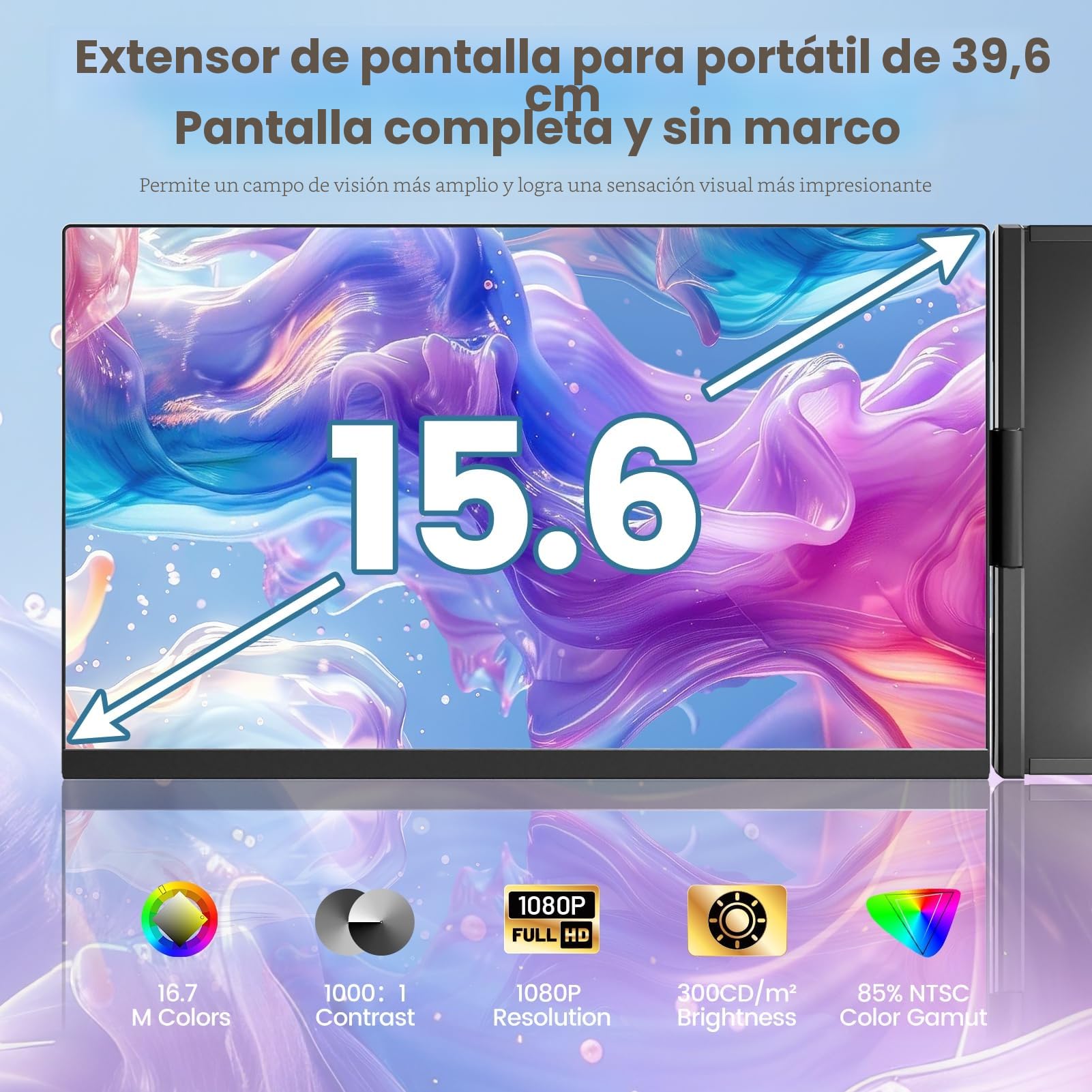 KEFEYA 15.6" Monitor Portatil para Todos Tamaños de Laptops 120% sRGB Pantalla Portati Desmontable Extensor Laptop Screen Extender Plug-Play Pantalla Portatil para Windows, Mac, Android