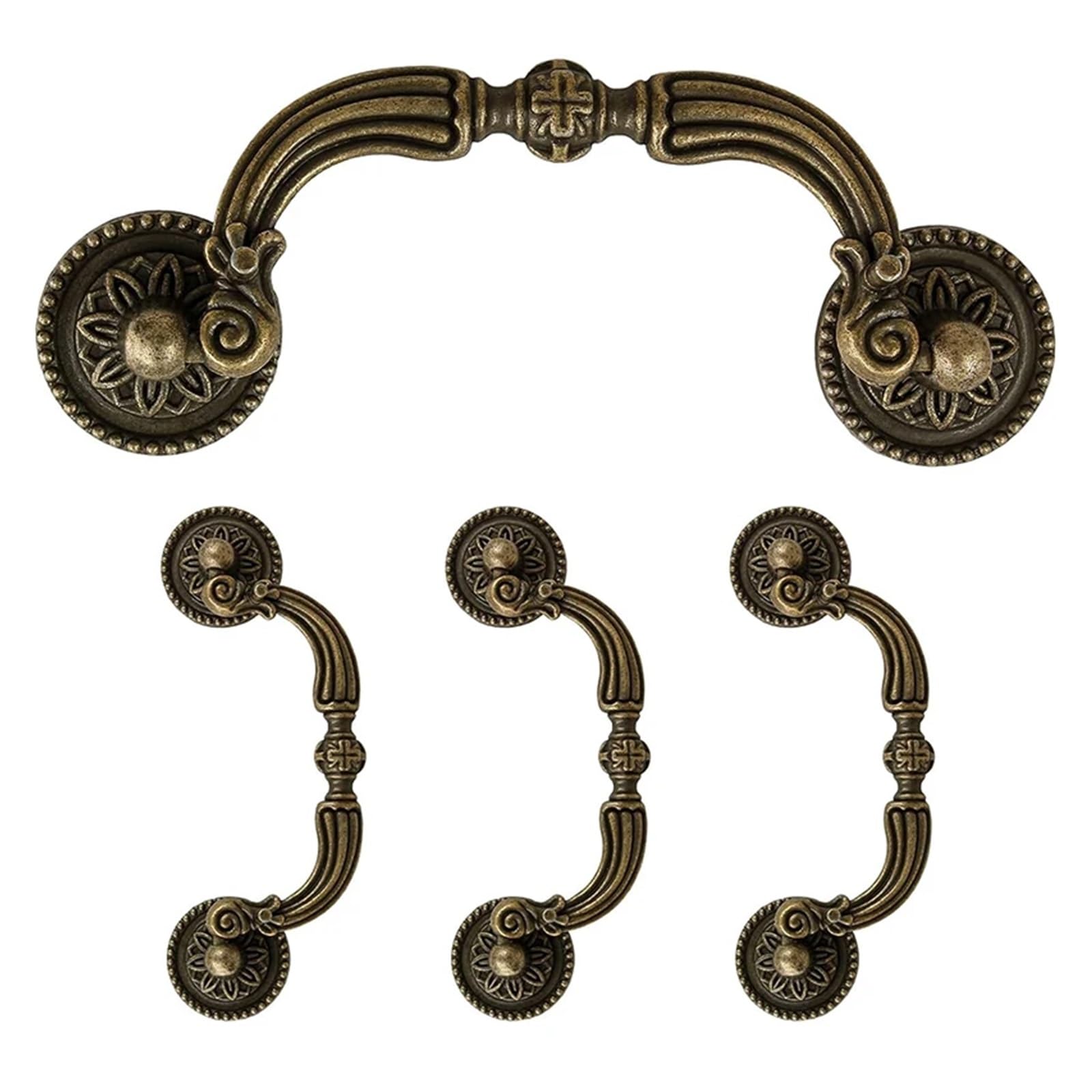 Qvorlth Vintage Cabinet Pulls 4 Pack Bail Pull Handles, 3.5 Inch Hole Center Antique Drop Drawer Swing Cabinet Dresser, Bronze
