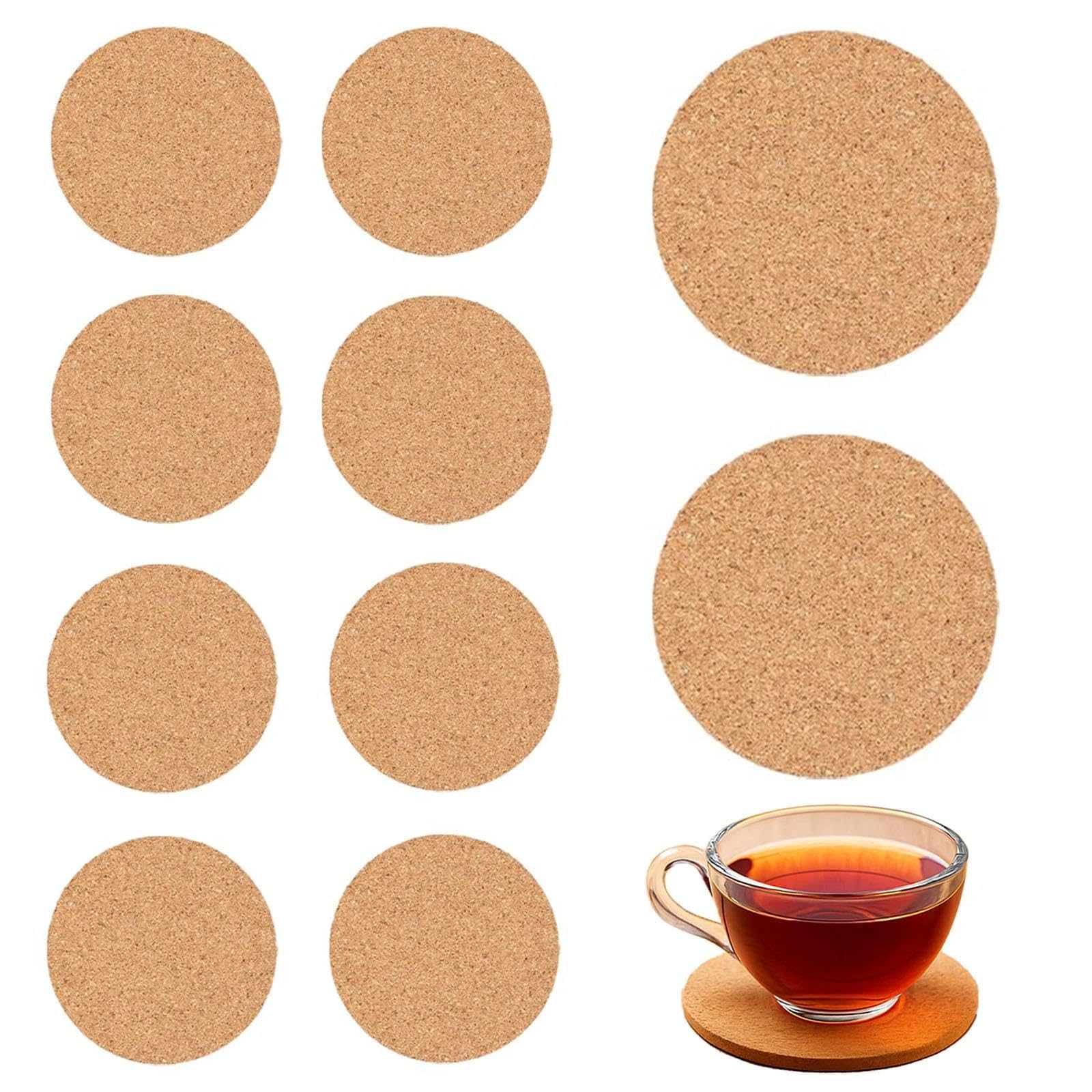 KNUIUYY 10 Pack Cork Coasters, 3mm Thick Cork Coaster with Round Edge, 10cm Diameter Drink Coasters Set,Cup Mats for Coffee, Beer, Wine Glasses, and Bottles, Perfect for Home & Bar