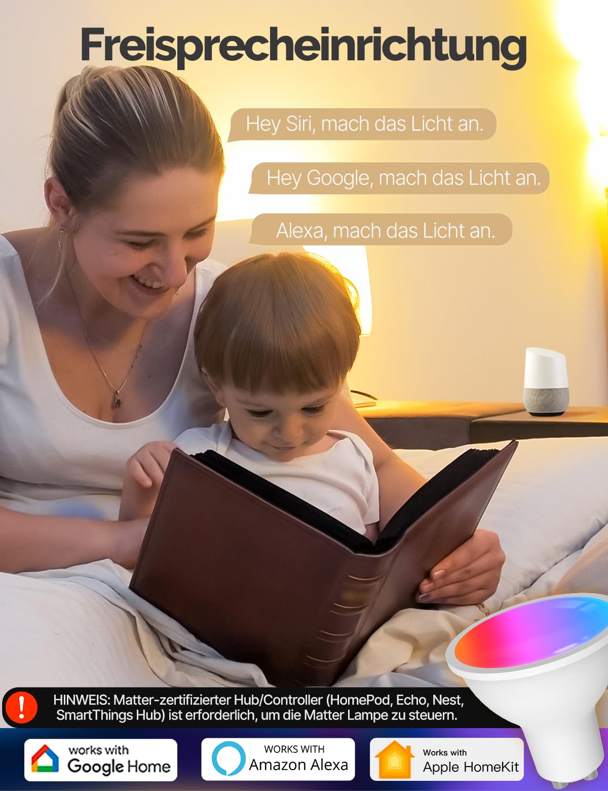 MOES Matter Alexa Smart Glühbirne GU10, WLAN RGB LED Lampe, Dimmbar, 2700K-6500K Warmweiss & Kaltweiß, Musiksynchronisation, 16 Mio. Farben, Kompatibel mit Apple Home&Alexa & Google Home 4Pack