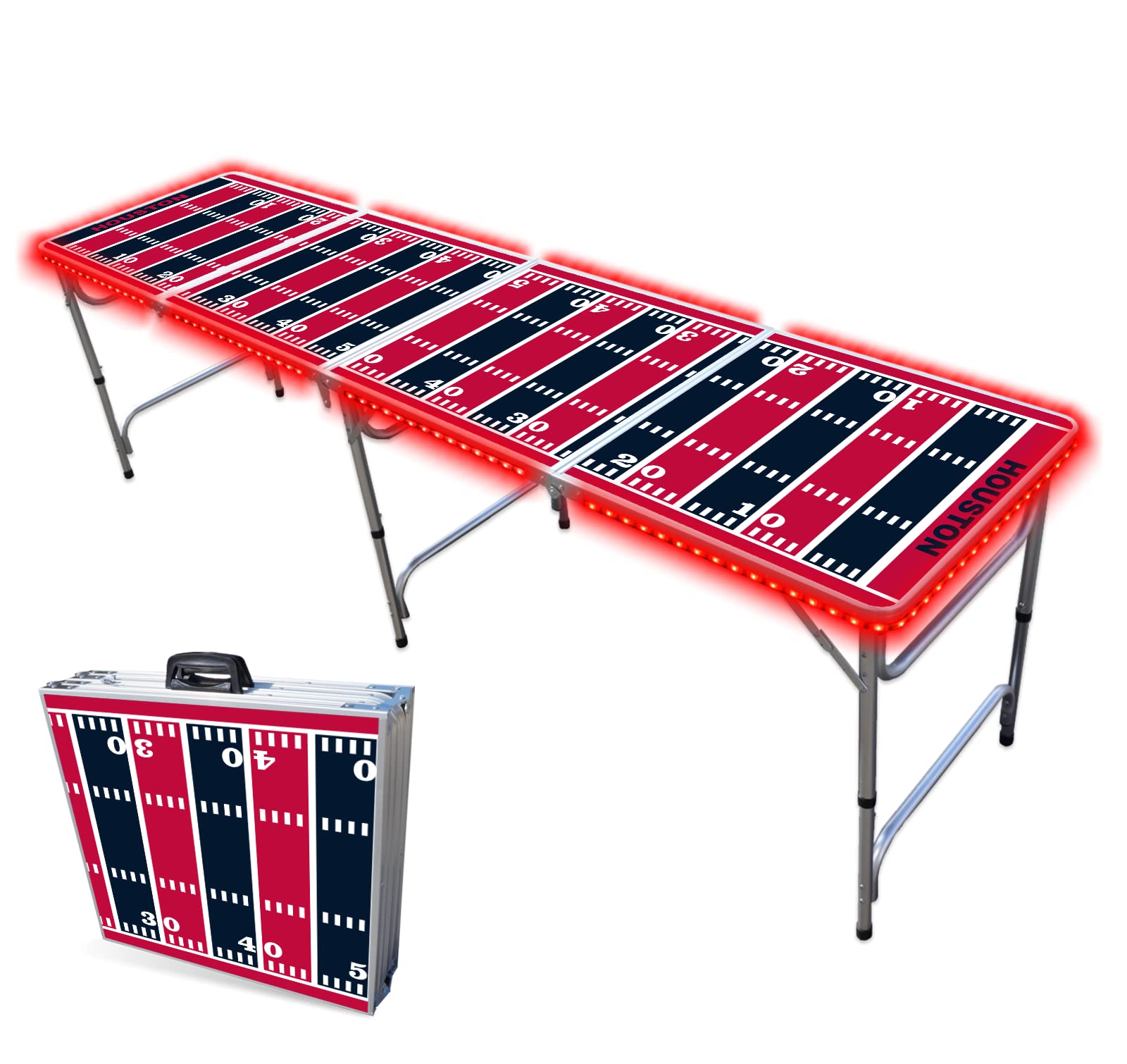 8-Foot Professional Beer Pong Table w/LED Lights - Houston Football Field