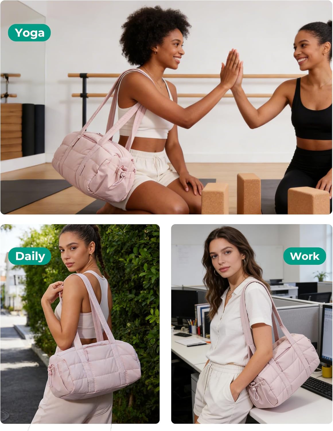 BAGSMART Reiki Gym Bag for Women, Mini/Medium Crossbody Bags for Women, 5L Dance Bag with Detachable Strap, 15L Yoga Mate Bag with Wet & Dry Pocket, Medium/Candy Pink - Image 6