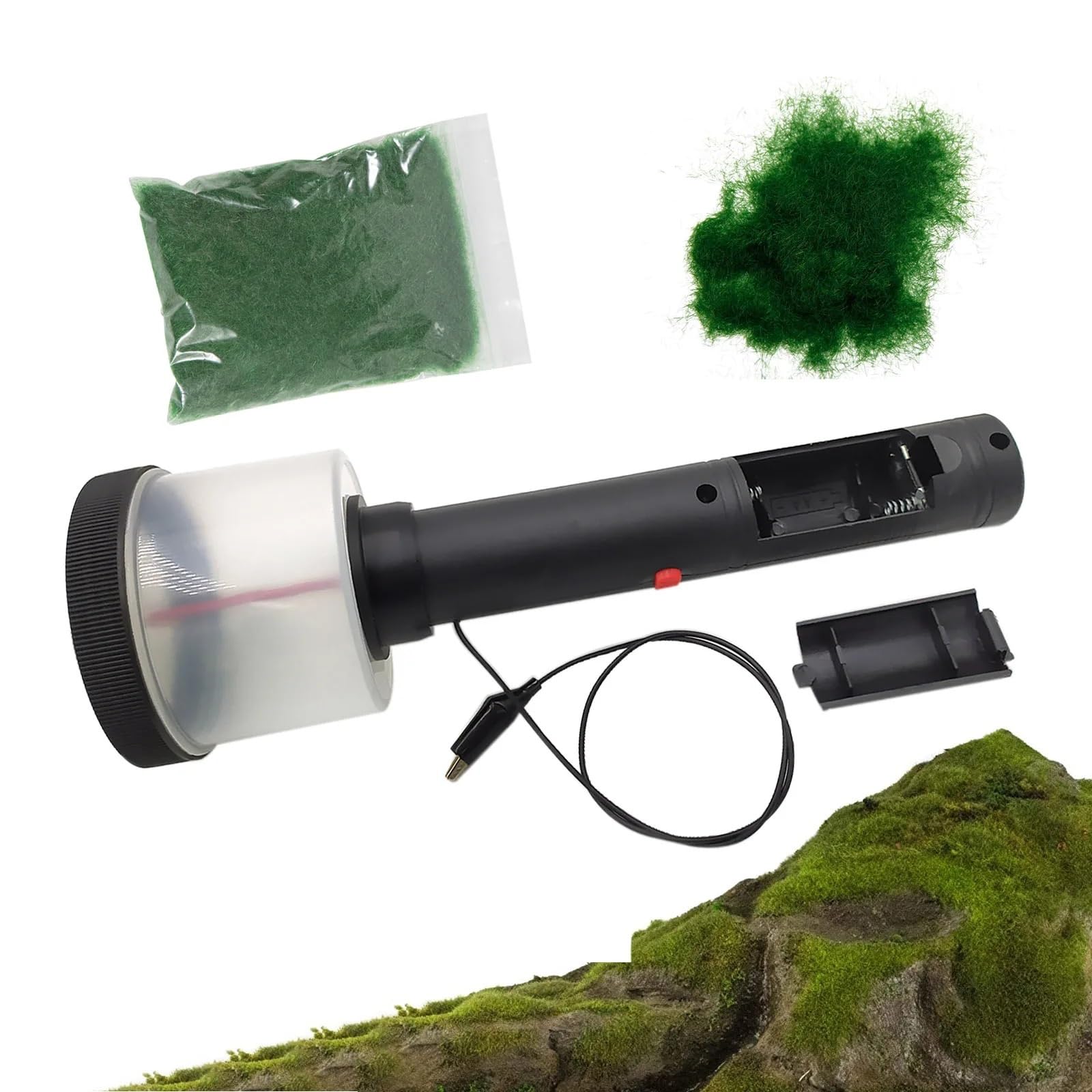 Handheld Seed Planter Handbeflockungsmaschine, statisches Gras, Flockgras-Meister für DIY-Szenische Modellierung, Sandtisch Motorhacke(SFC-001)
