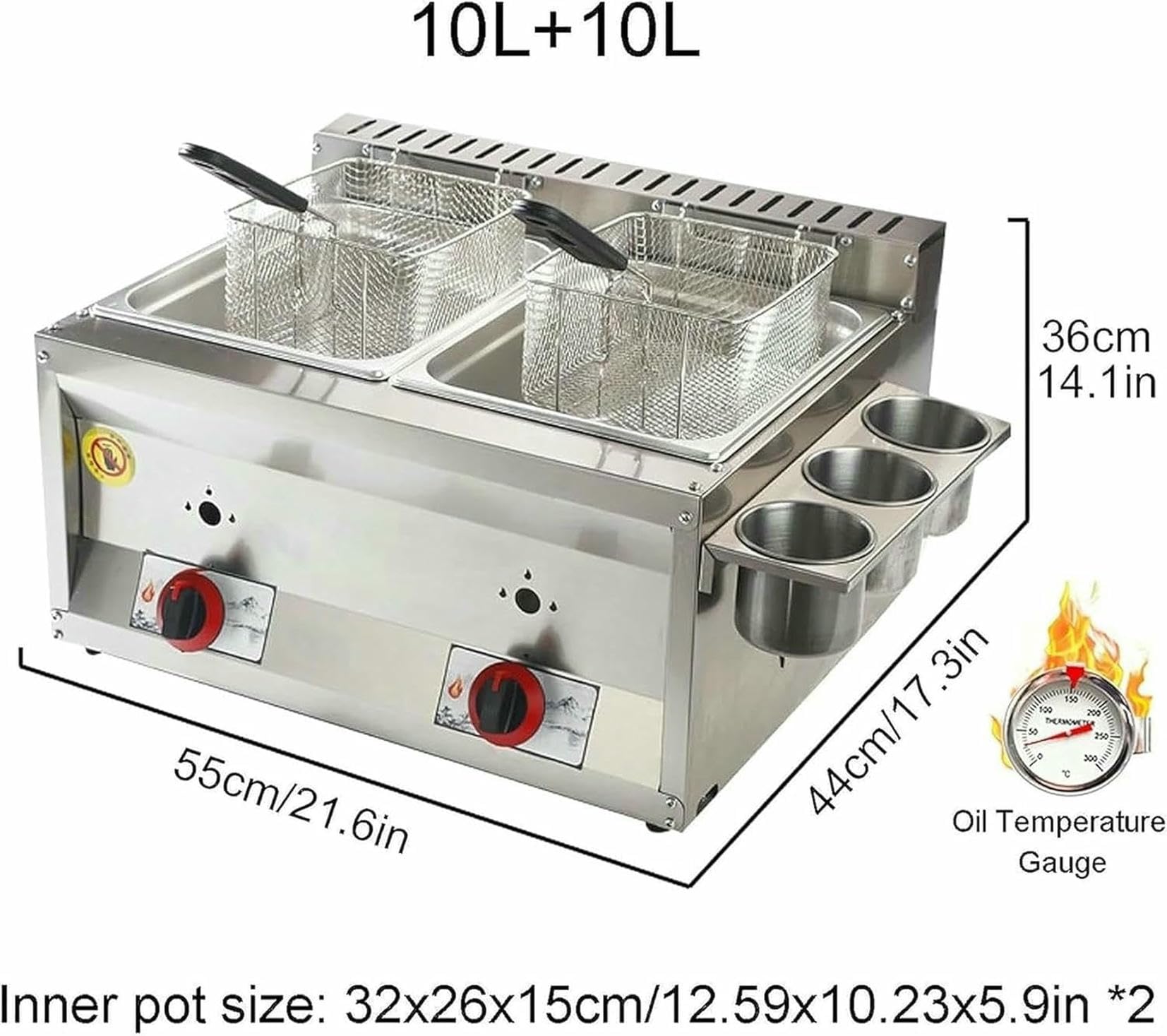 Cesta De La Freidora De Grasa Comercial 10L/20L/30L Freidora De Gas Comercial Lpg con Cesta Y Tapa, Fridora De Gas De Encimera De Acero Inoxidable, para Cocina del Hogar ~ /