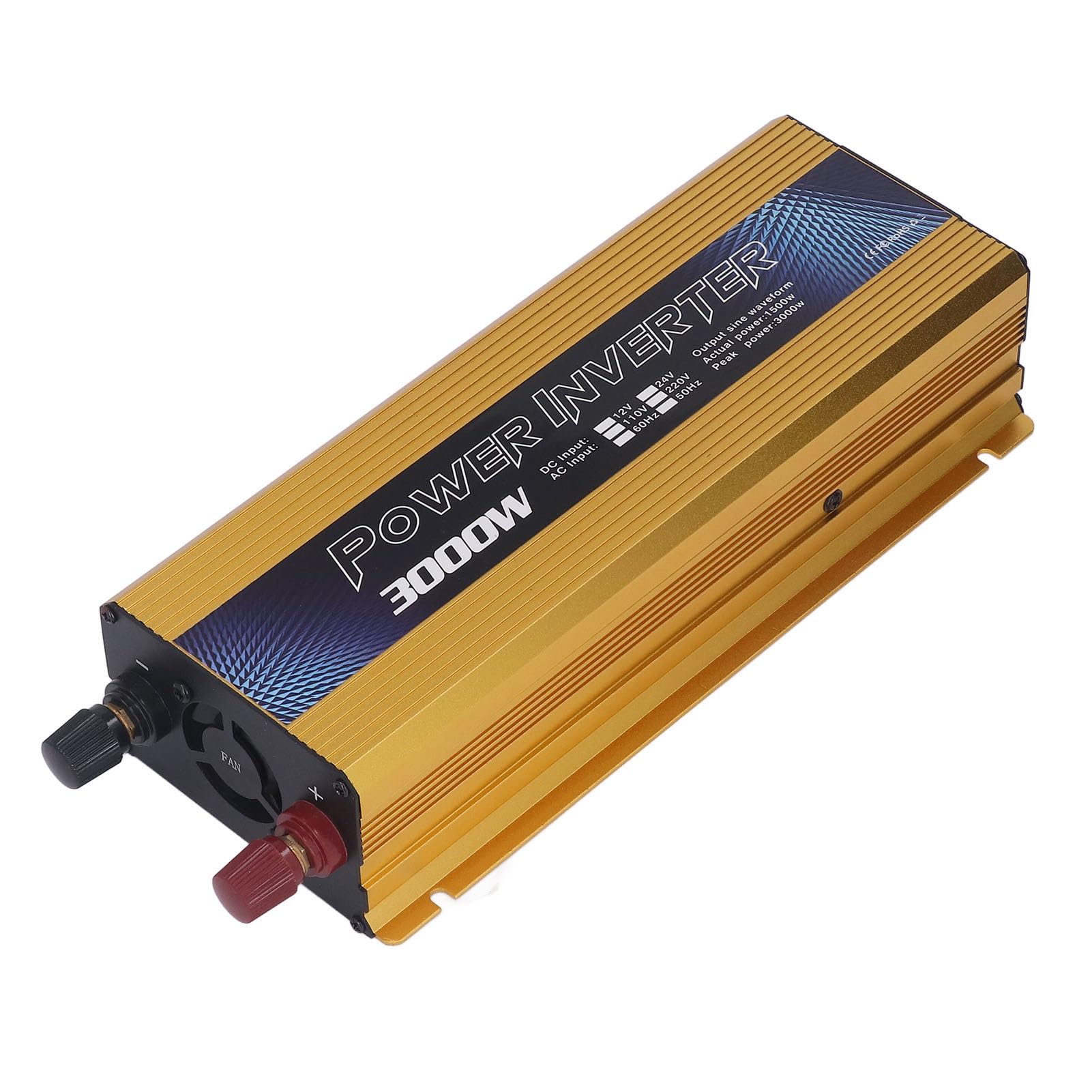 Inversor de Corriente para Coche, Convertidor de 12V CC a CA 3000W Convertidor de Aleación de Aluminio de Ondulación Senoidal con Toma de CA Puerto USB y Ventilador de