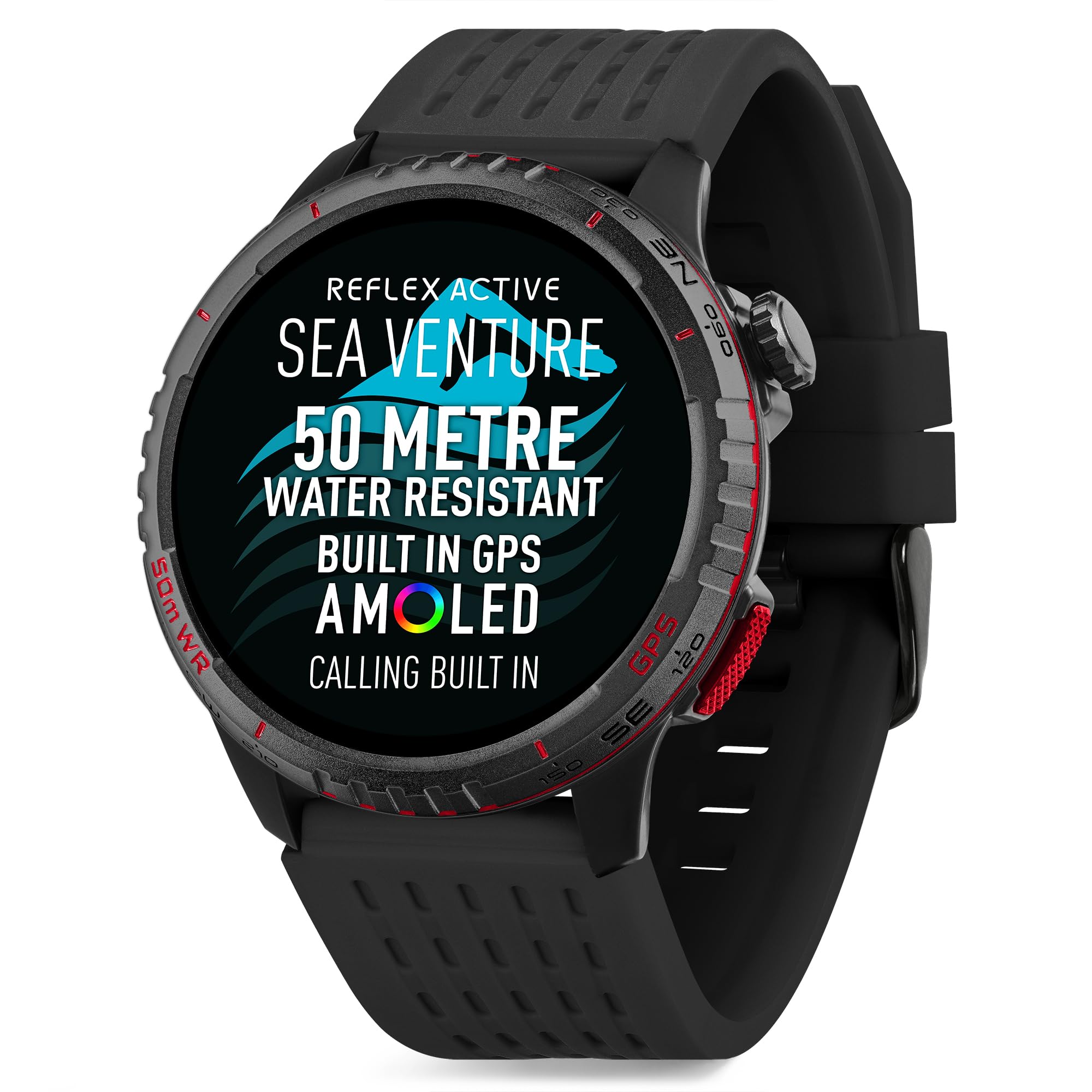 Reflex Active SeaVenture 50 m bezpieczny do pływania AMOLED GPS czarny pasek smartwatch