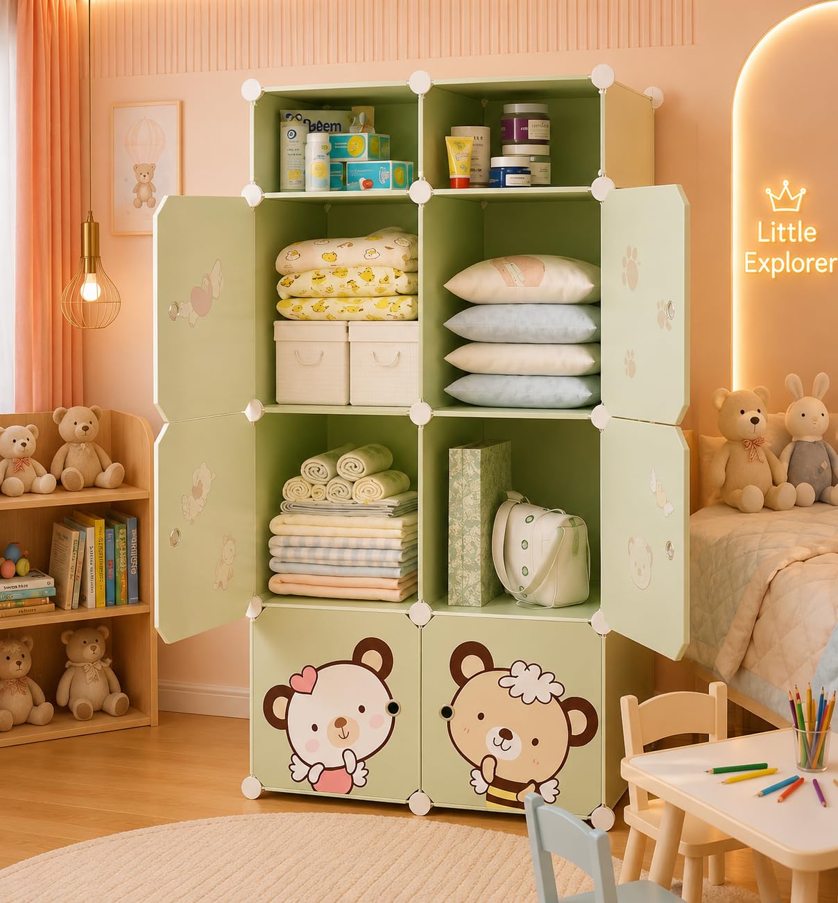 SNKR ESSENTIALS Plastic Wardrobe for Clothes | Plastic Almirah for Kids | 6+2-Cube Baby Cupboard for Clothes Storage | Portable Collapsible Wardrobe | DIY Kids Almirah for Bedroom – Cute Animal Print