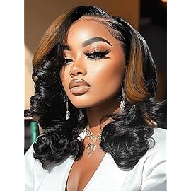 UNICE Body Wave 7x5 Lace Front Wigs Human Hair Black Caramel Blonde Highlight Bye Bye Knots Glueless Wig Pre Plucked Pre Cut Put on and Go 14 inch