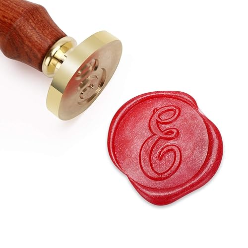 Mceal Sello de cera, sello de latón con mango de madera, sello grande de 1.181 in, Calligr. Letra E